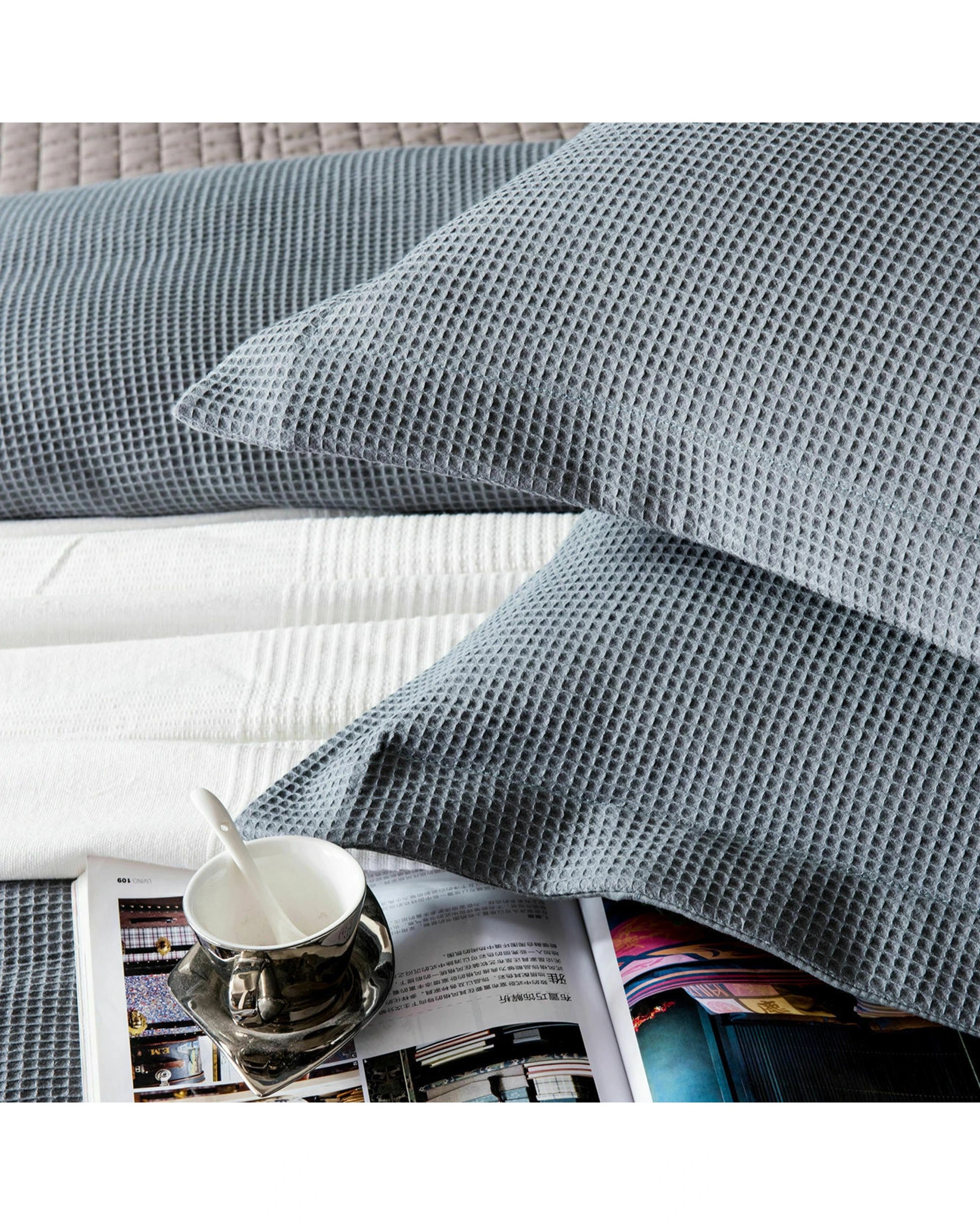 2 Cotton More 2pc Waffle European Cushion Cover Set 100% Cotton 65x65cm - Grey, 2 of 3