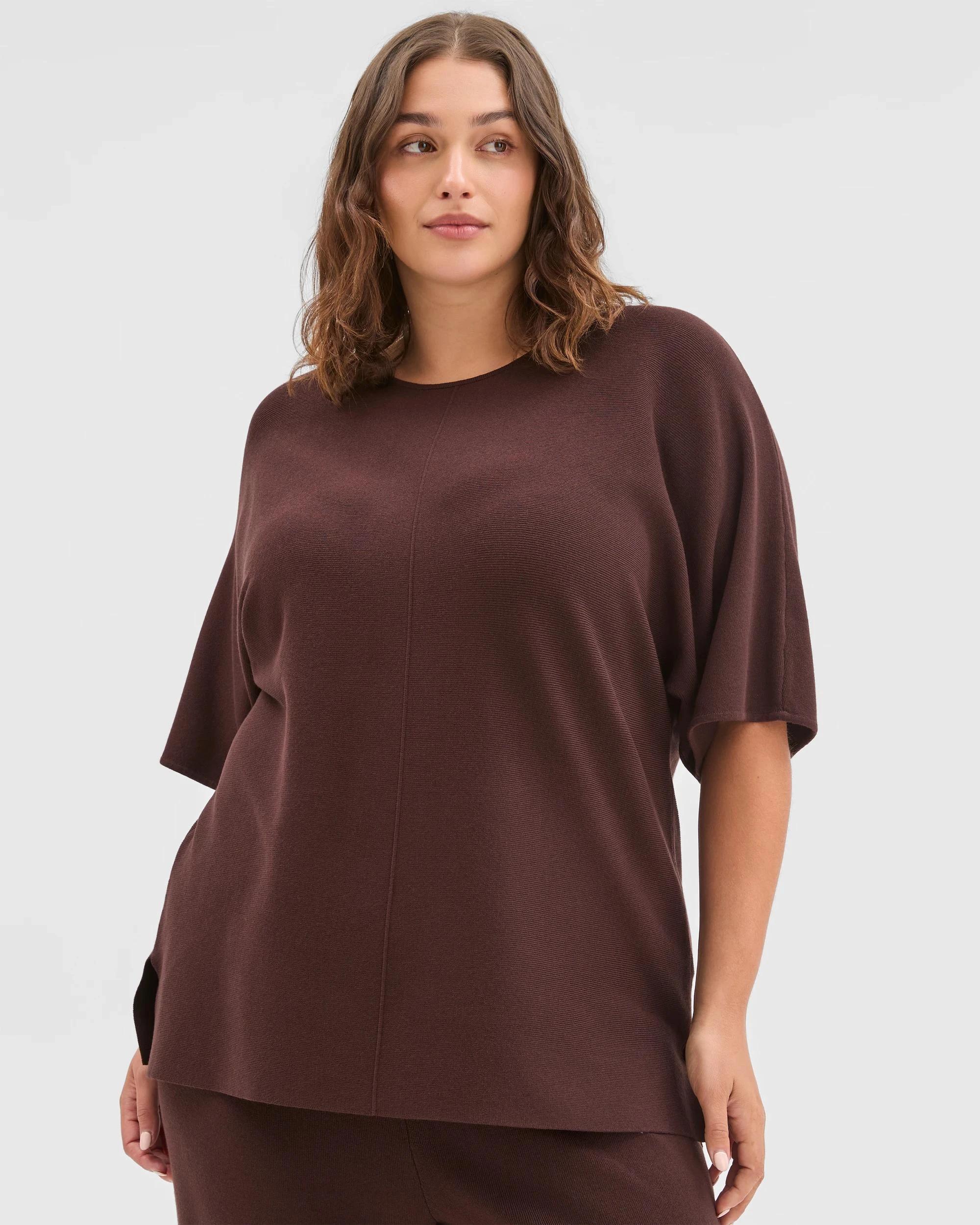 3 Target Curve Plus Size Crepe Knit Top ESPRESSO, 3 of 6