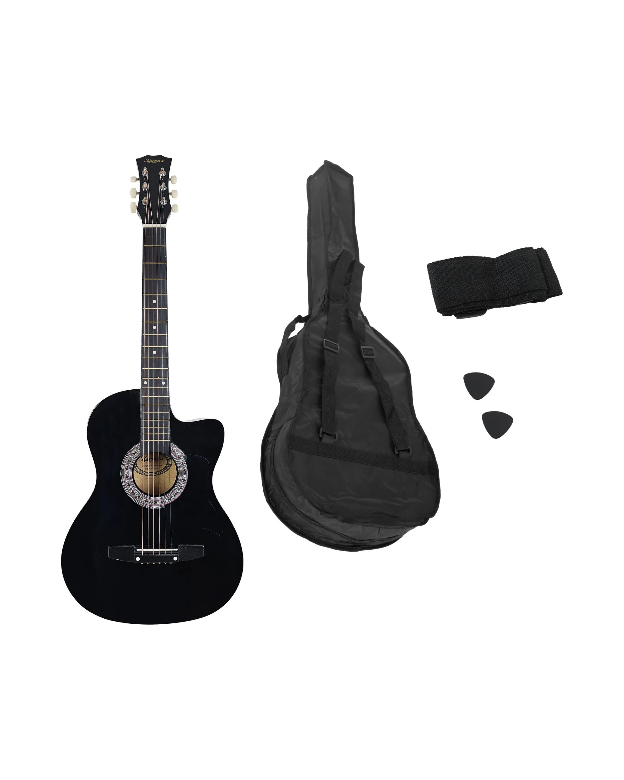 4 Karrera 38in Cutaway Acoustic Guitar with Guitar Bag - Black, 4 of 5
