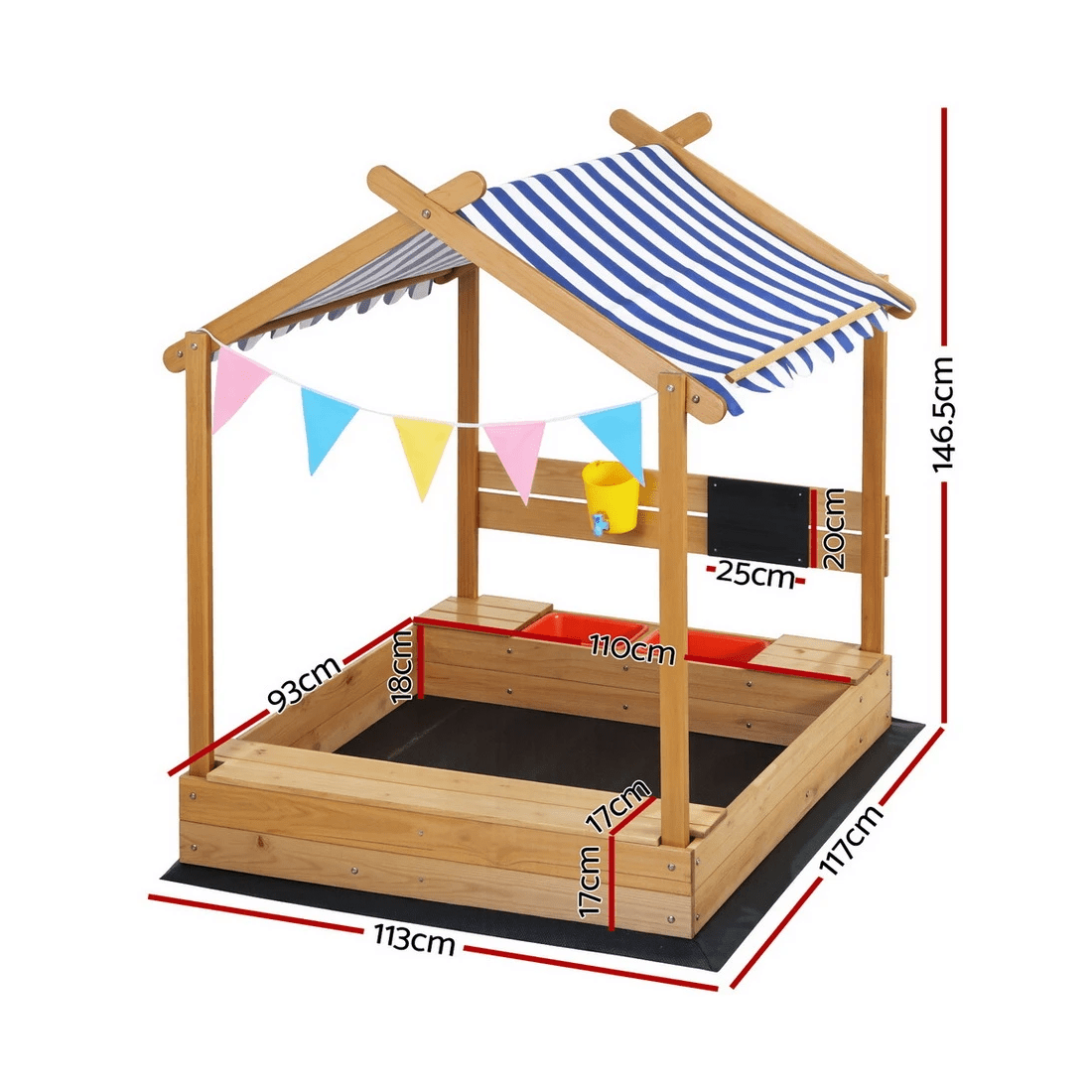 2 Keezi Kids Sandpit Wooden Sandbox Pit with Canopy Water Basin Toys 146cm - Natural, 2 of 7