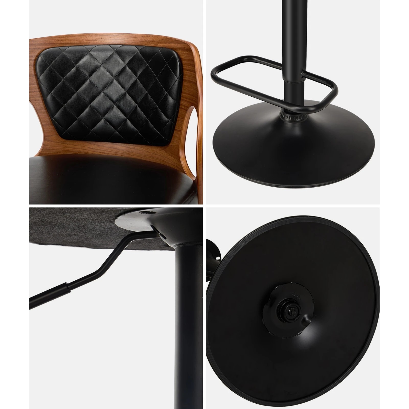 5 Oikiture 2x Bar Stools Gas Lift - Black, 5 of 9