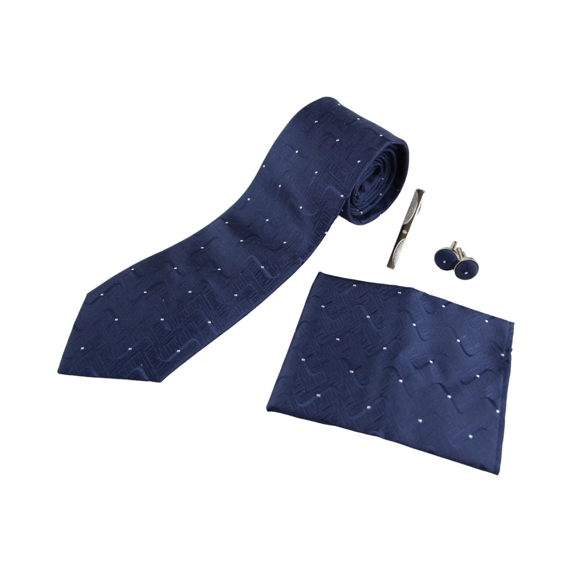2 Zasel Mens Navy Laddered Matching Neck Tie, Pocket Square, Cuff Links And Tie Clip Set - Multi, 2 of 3