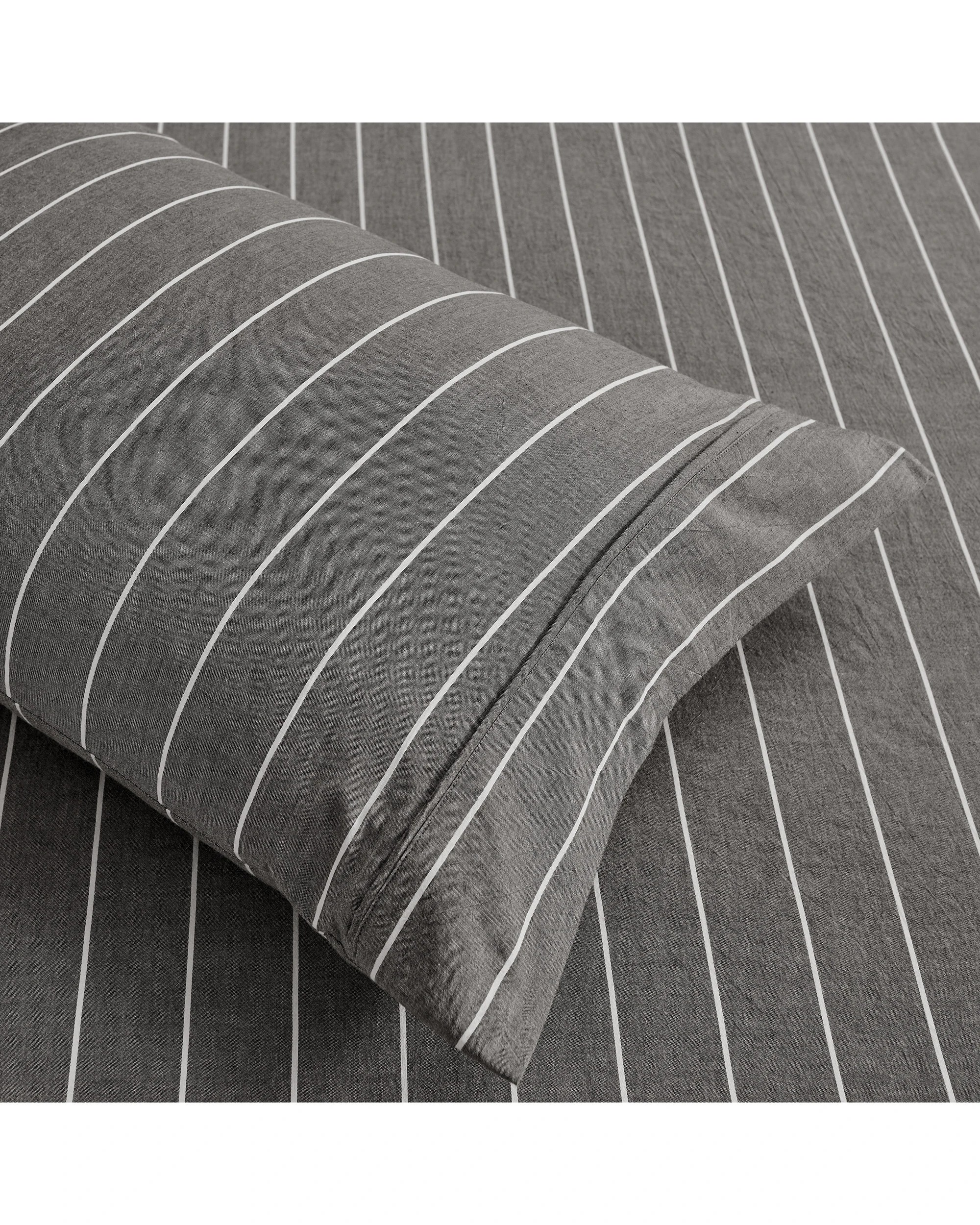 2 Dreamaker Rumi Stripe Washed Cotton Standard Pillowcase Twin Pack - Graphite with White, 2 of 4
