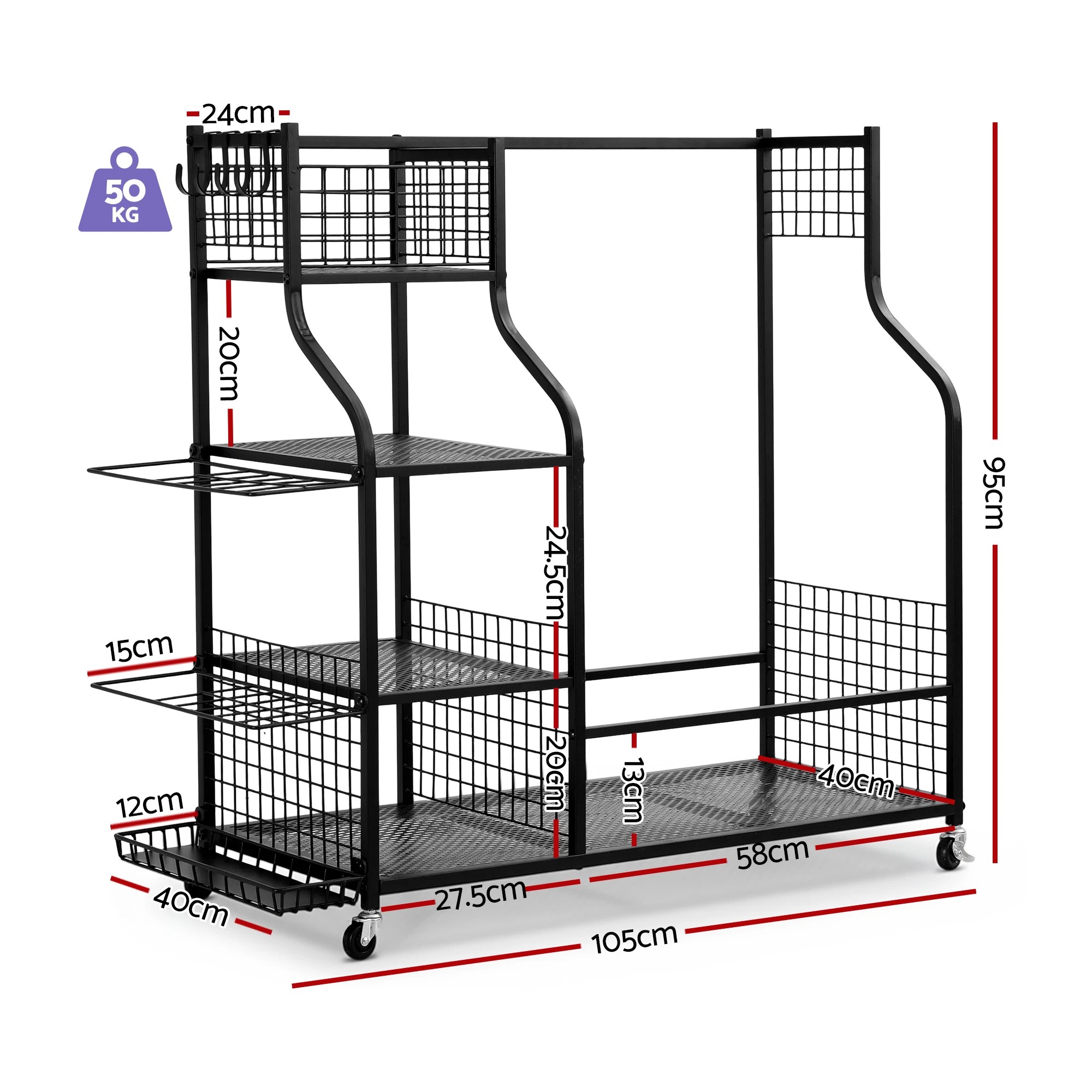 2 Everfit Golf Bag Storage Golf Storage Garage Organizer with Wheels - Black, 2 of 8