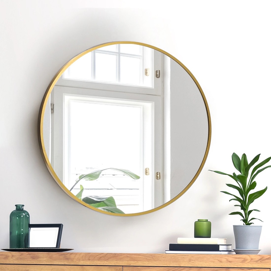 3 Oikiture Wall Mirrors Round Makeup Mirror Vanity Home Decor 50cm Bedroom
 - Gold, 3 of 9