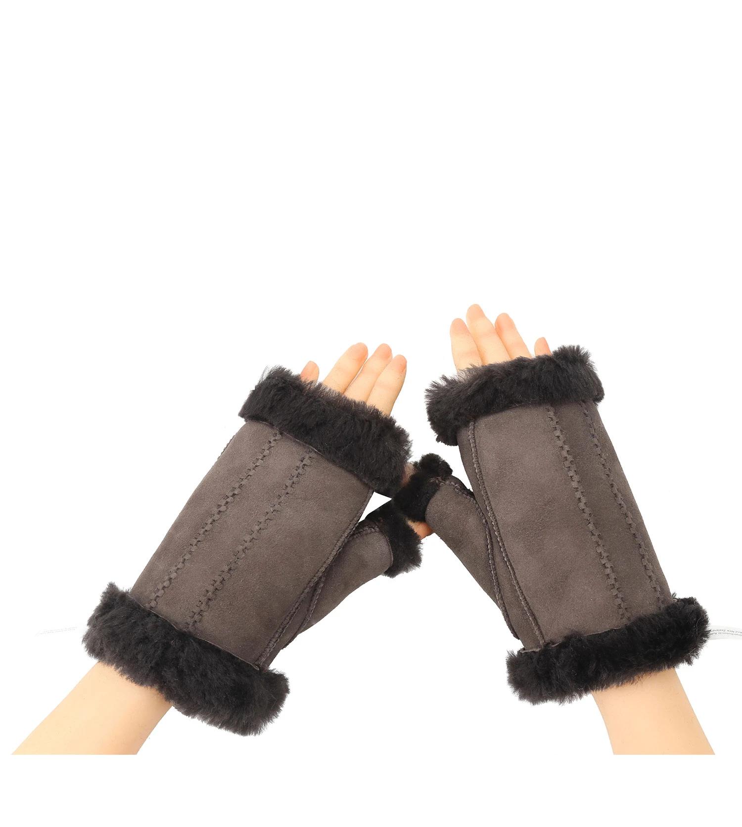 1 Australian Shepherd UGG Fluffy Fingerless Mittens CHOCOLATE, 1 of 5