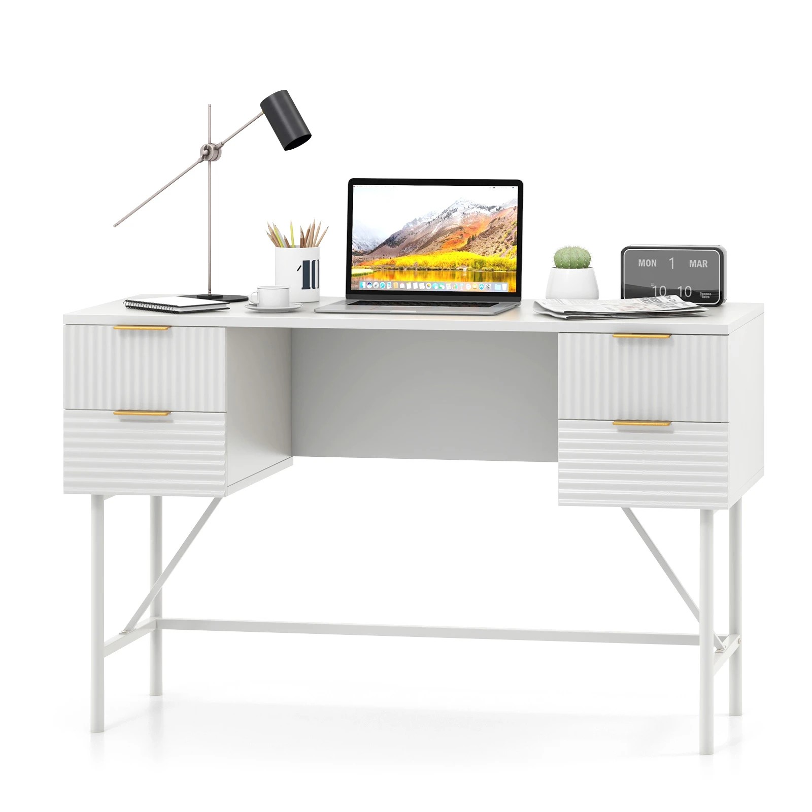 6 Costway 120cm Computer Desk w/4 Drawers Study Writing Table - White, 6 of 6
