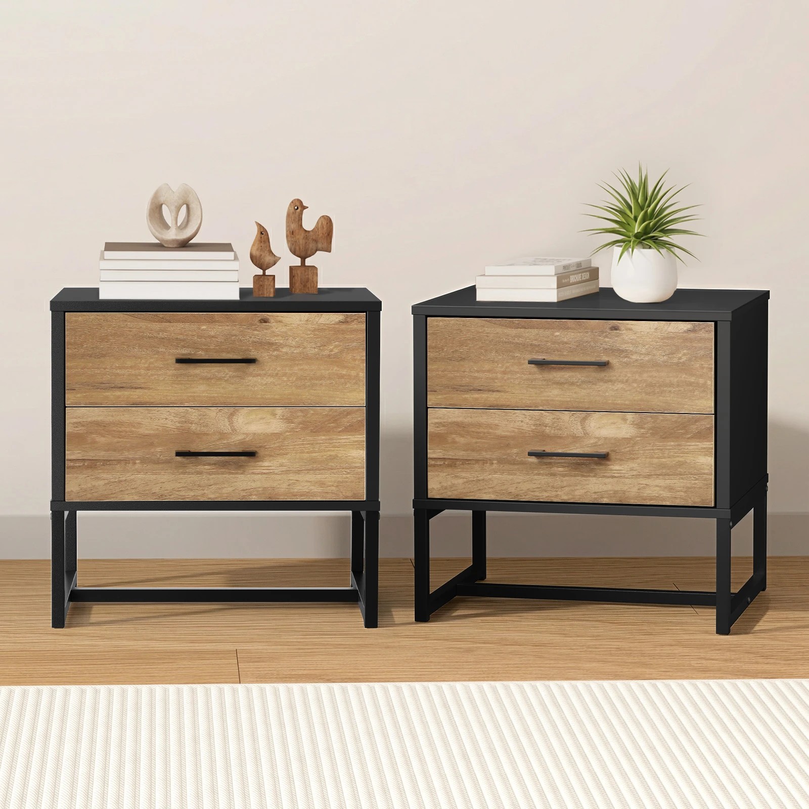 3 Oikiture 2x Bedside Table 2 Drawers Side Tables Storage Nightstand Metal - Multi, 3 of 9