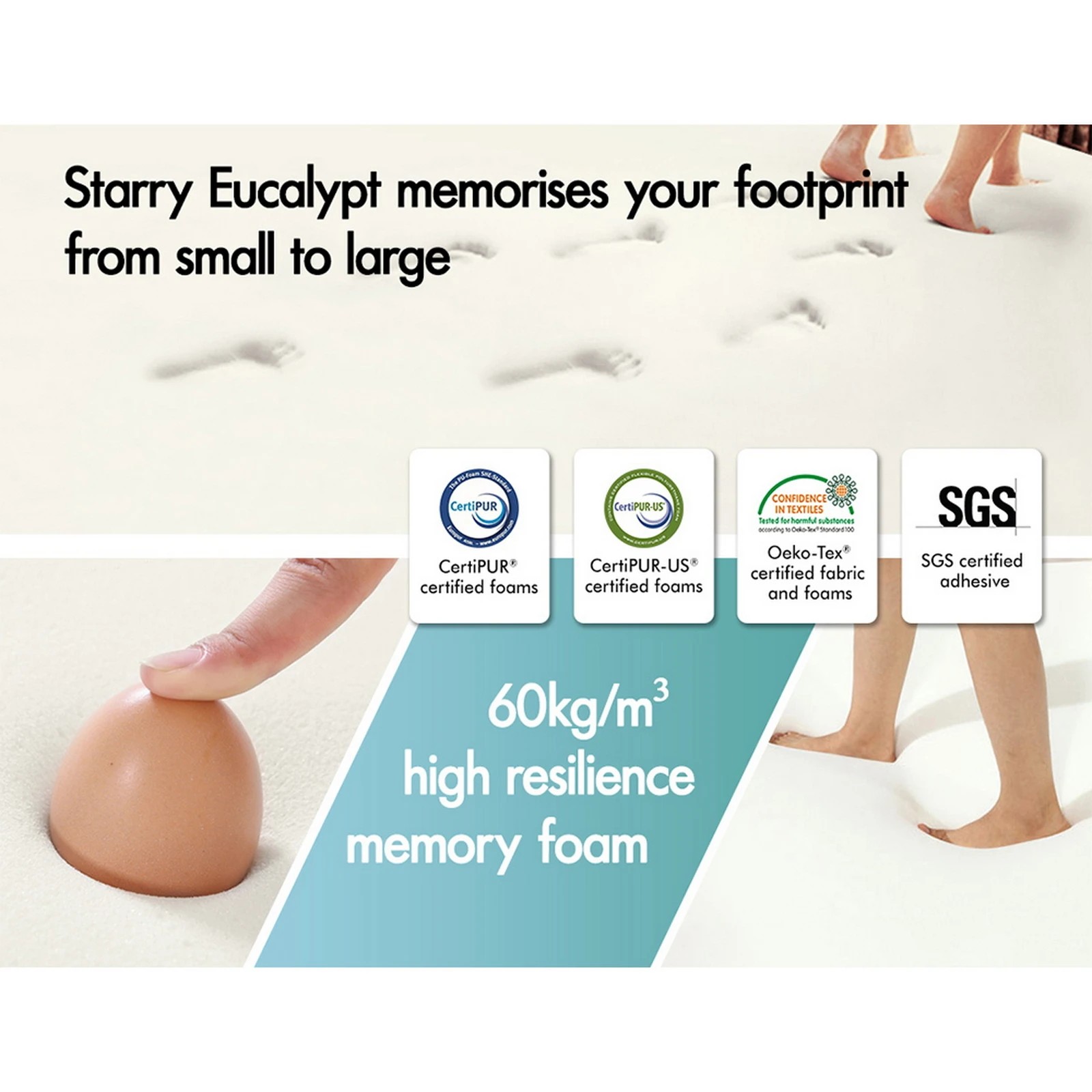 6 Starry Eucalypt Memory Foam Mattress Topper 8cm Cool Gel - King Single Bed, 6 of 10