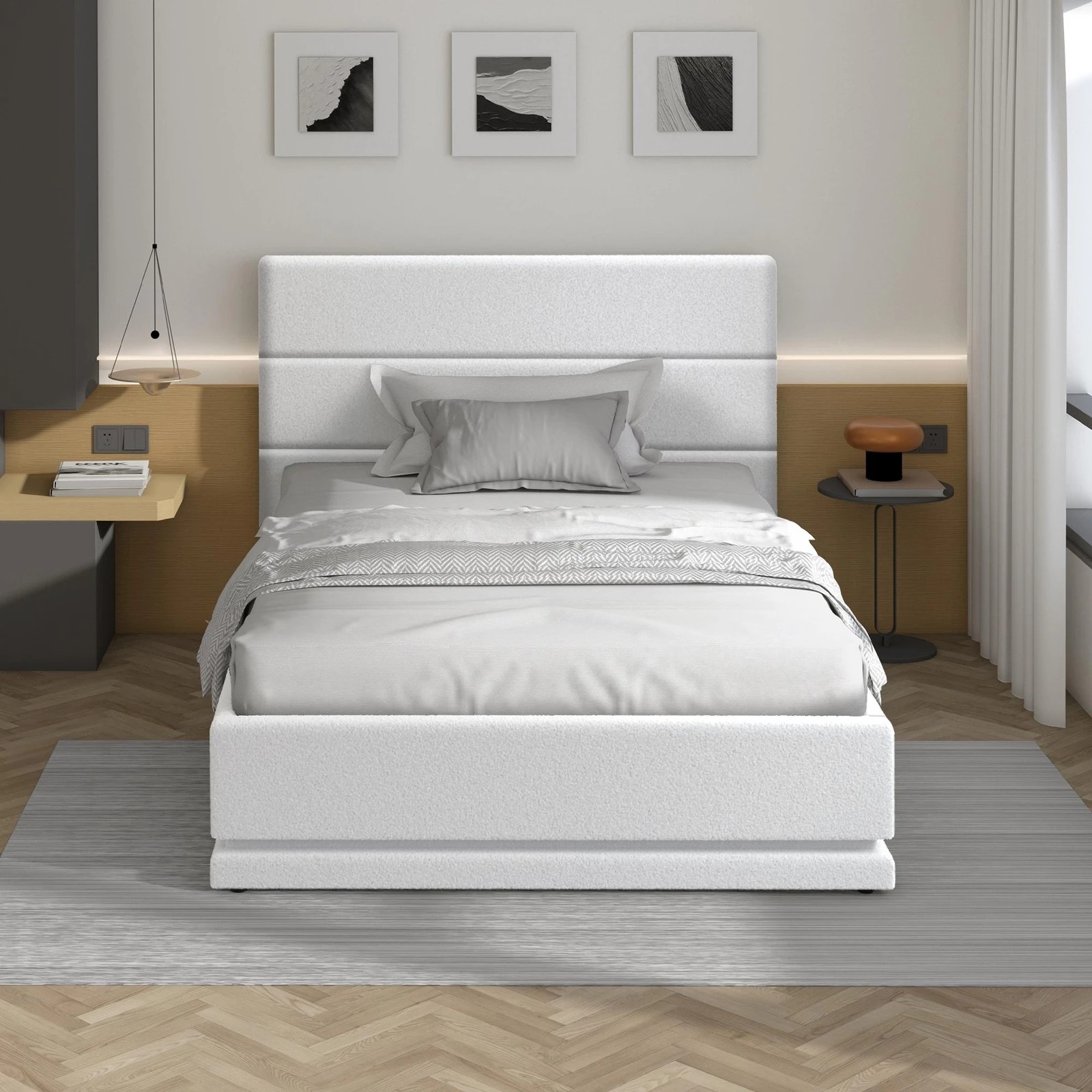 3 Alfordson Bed Frame King Single Platform RGB LED Gas Lift Base Storage Boucle - White, 3 of 10