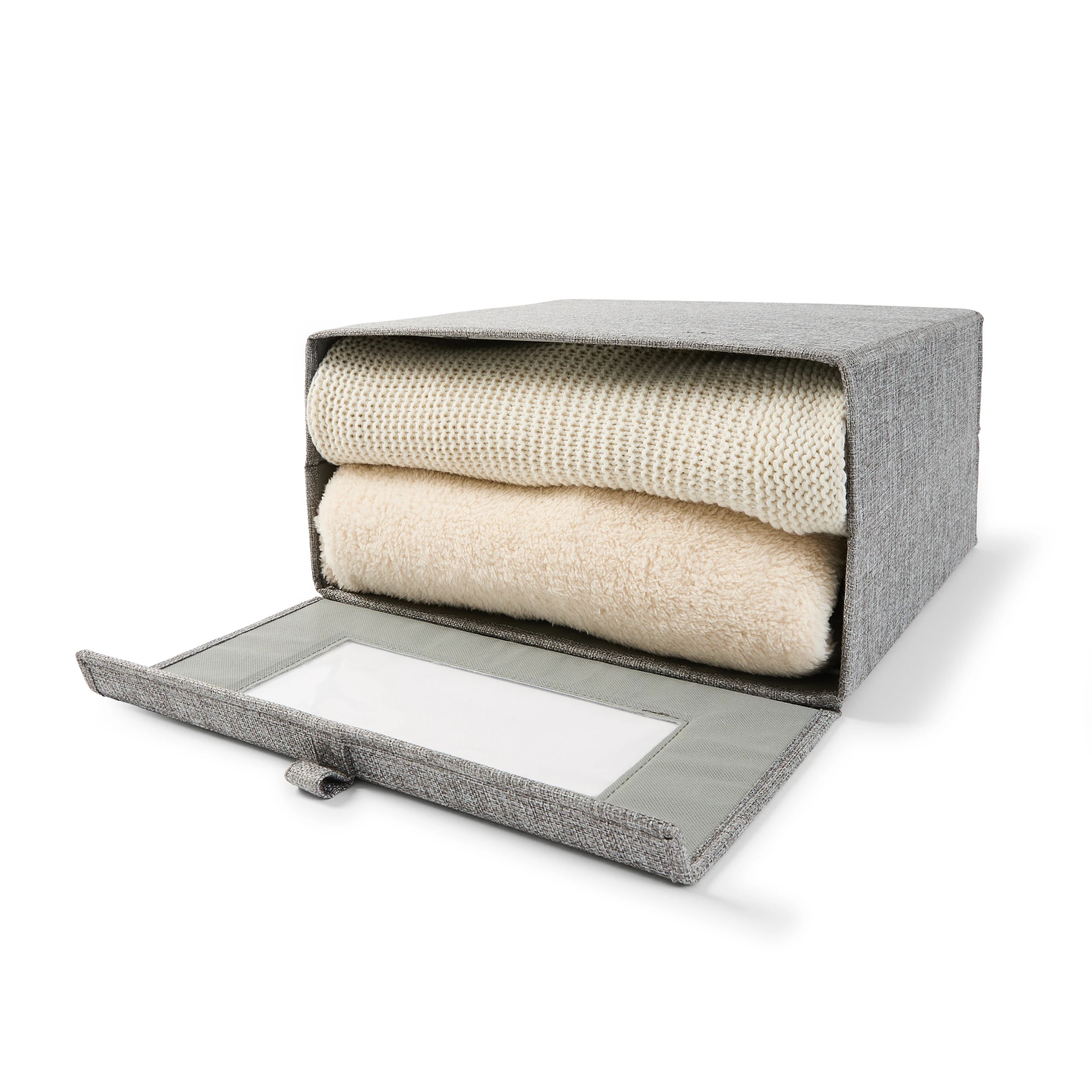 2 Linen Look Clothing Storage Box - Charcoal, 2 of 8