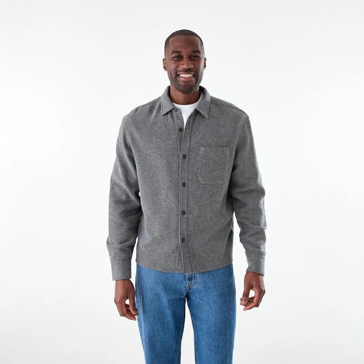 2 Long Sleeve Jacquard Overshirt VOLCANIC ROCK, 2 of 7