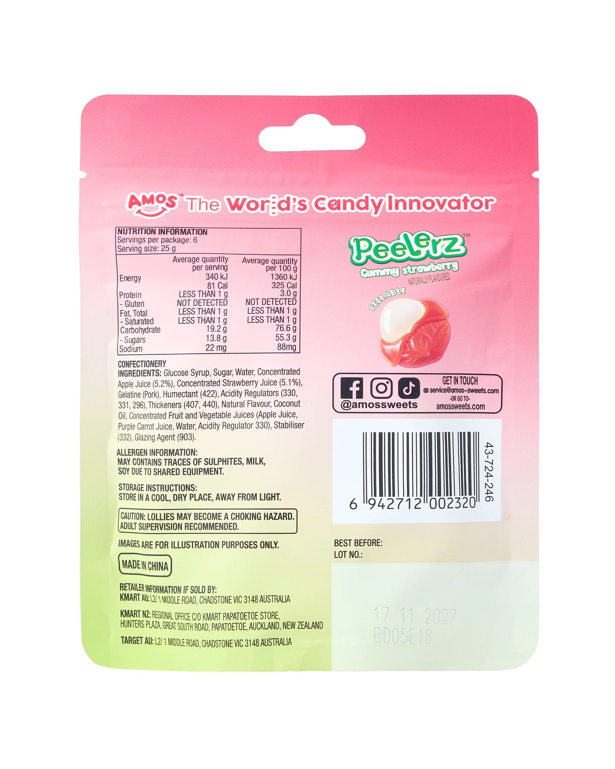 3 Amos Peelerz Strawberry Gummy Candy 150g, 3 of 4