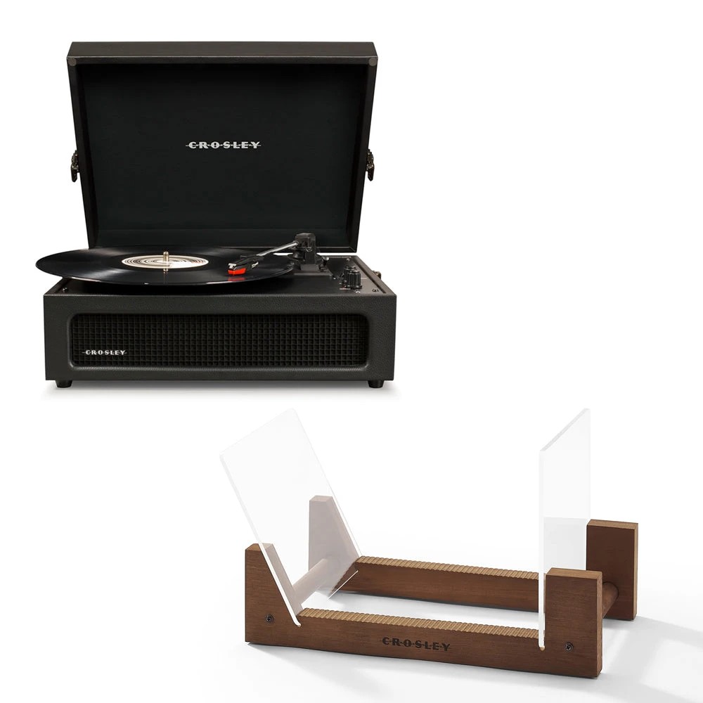 1 Crosley Voyager Bluetooth Portable Turntable - Black + Bundled Crosley Record Storage Display Stand - Black, 1 of 7