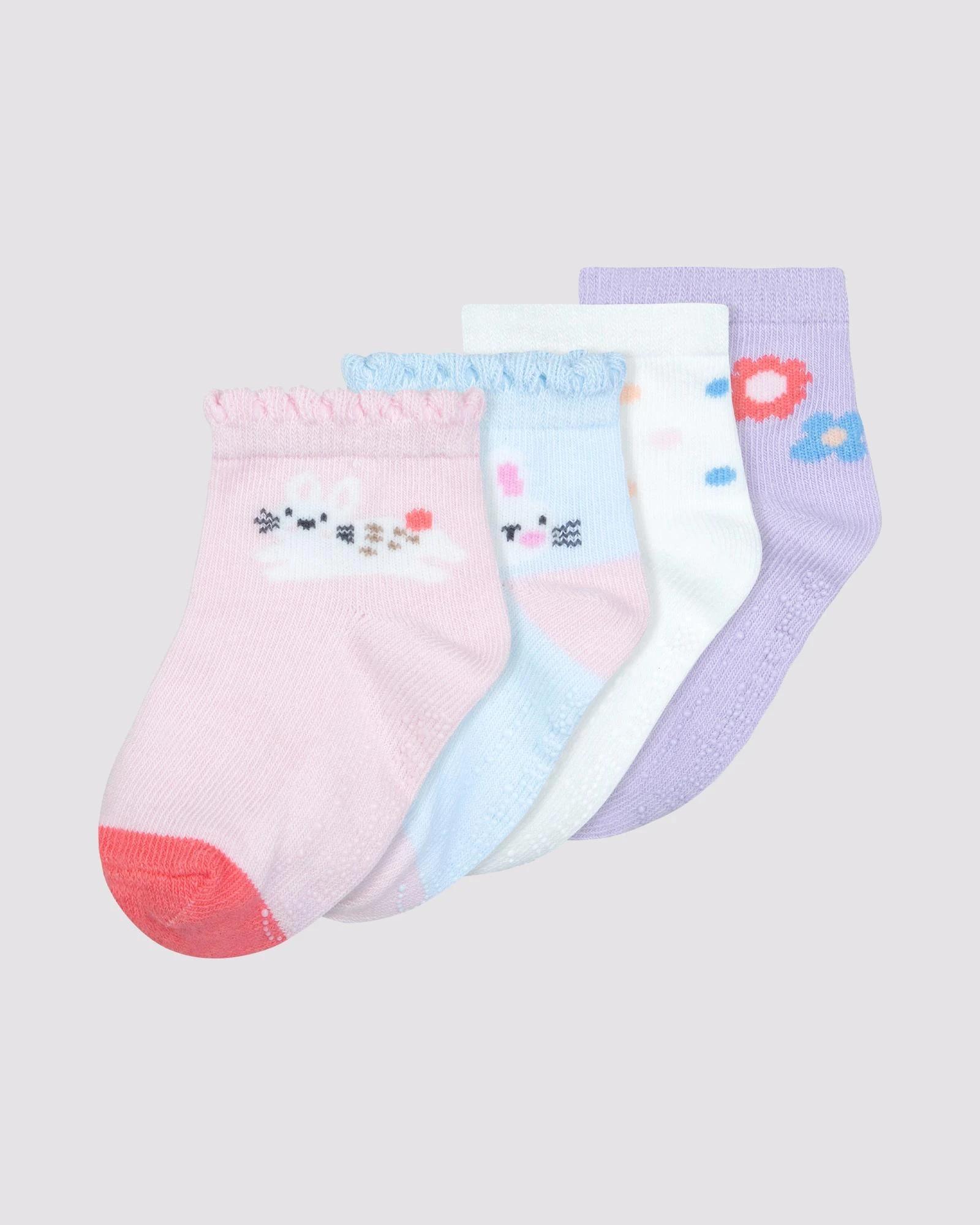 1 Baby Organic Cotton Crew socks 4 Pack - Underworks - Bunnies n BitsnBobs BUNNIES, 1 of 2