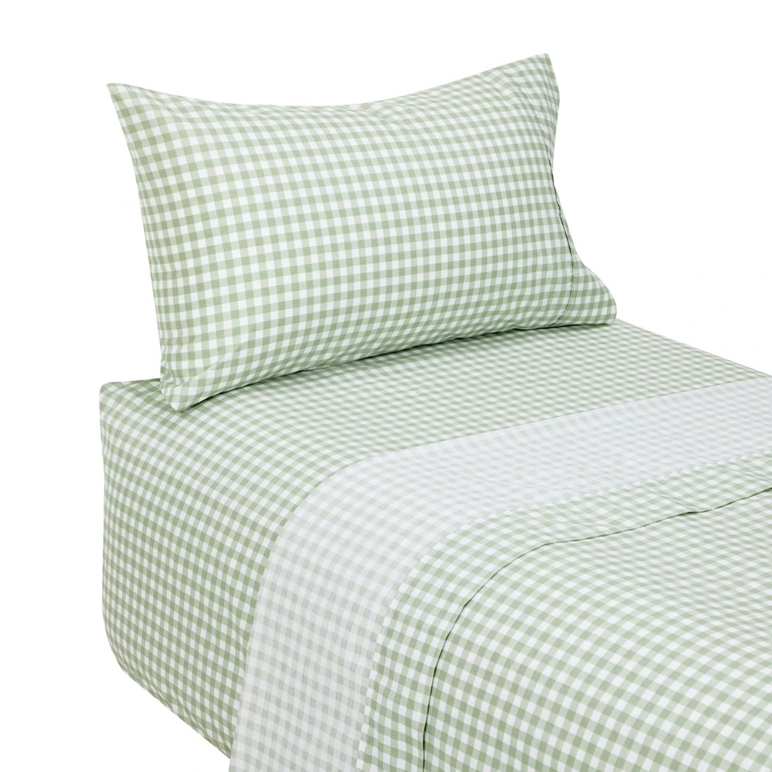 5 250 Thread Count Gingham Cotton Sheet Set - Single Bed, Sage, 5 of 7