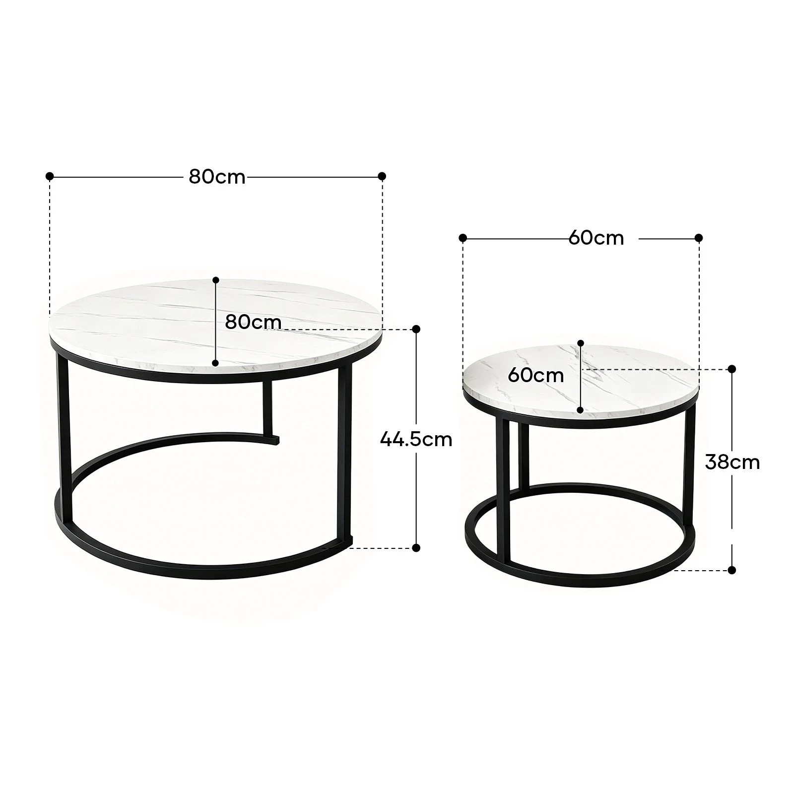 3 Ausway Round Nesting Coffee Table Set of 2 with Sturdy Steel Frames, 3 of 7