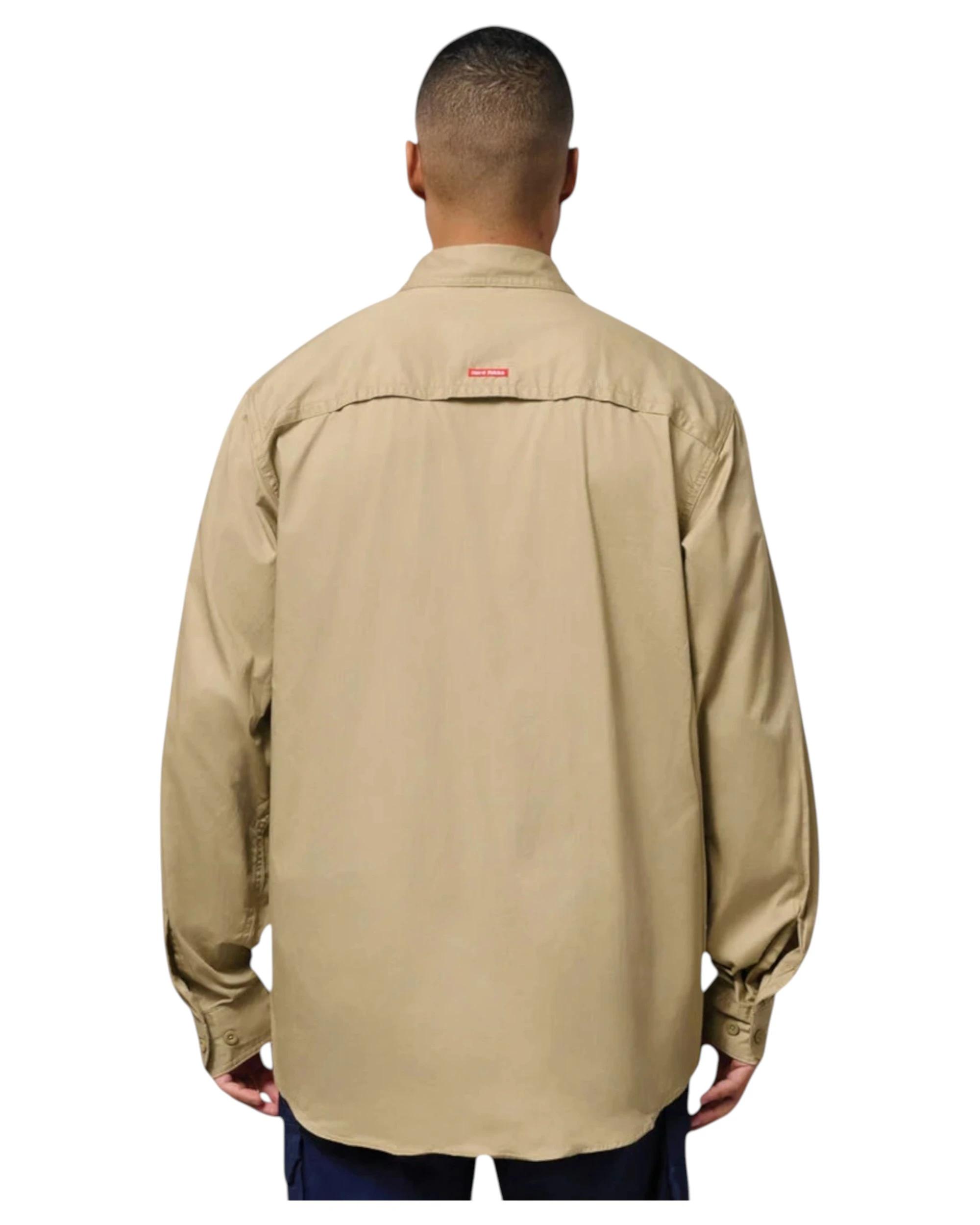 3 Hard Yakka 2 Pack Mens Long Sleeve Lightweight Drill Ventilated Shirt KHAKI, 3 of 7