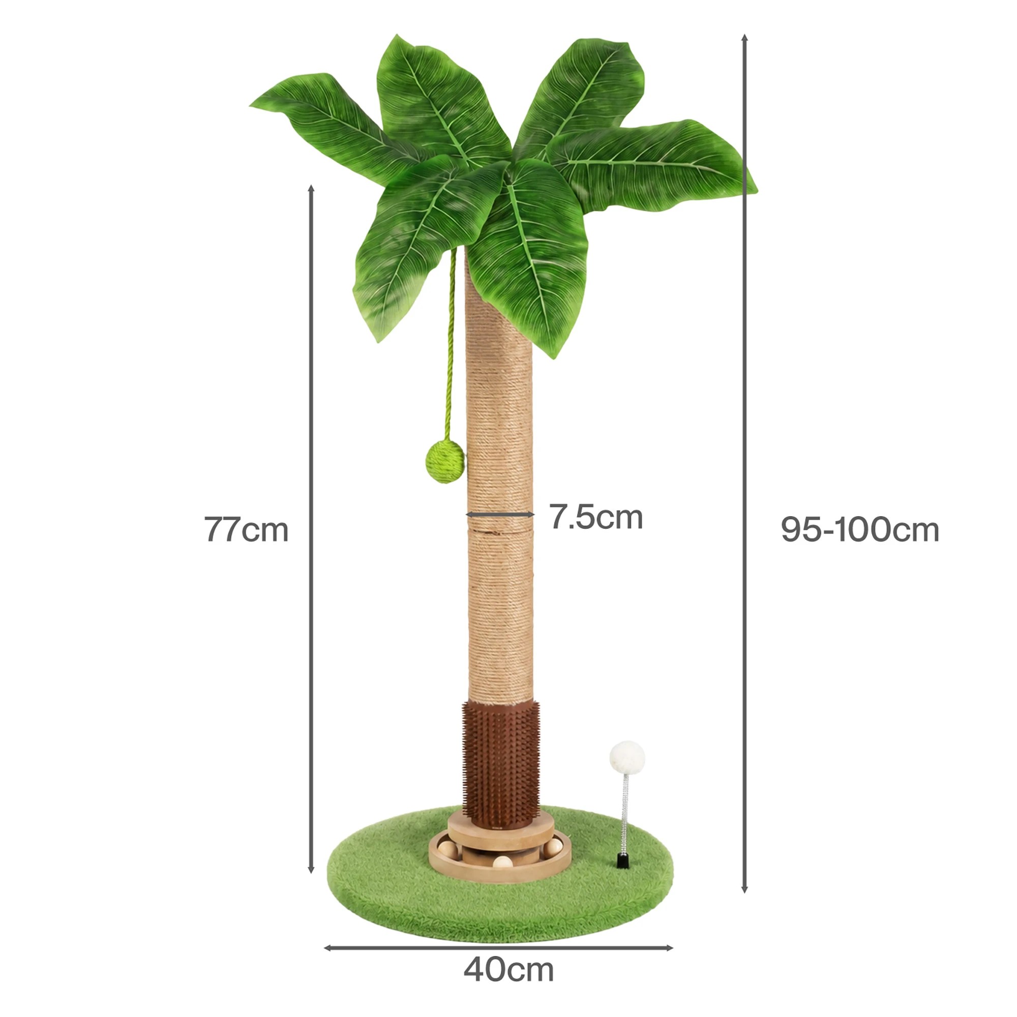 3 Pawz Cat Scratching Post Palm Tree Cat Scratcher Balls Sisal - Green - Green, 3 of 8