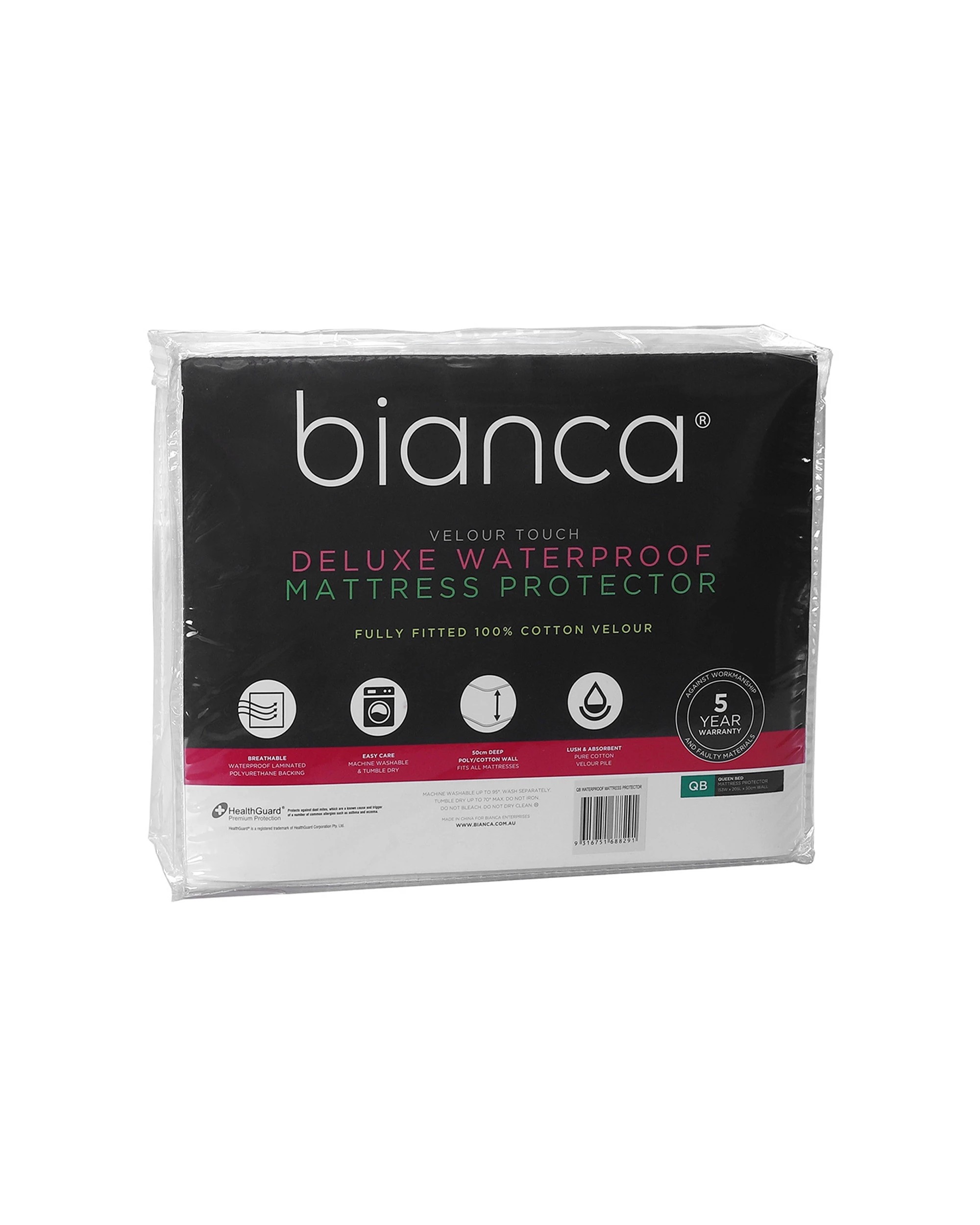 1 Bianca Velour Touch Mattress Protector Waterproof King Single - White, 1 of 2