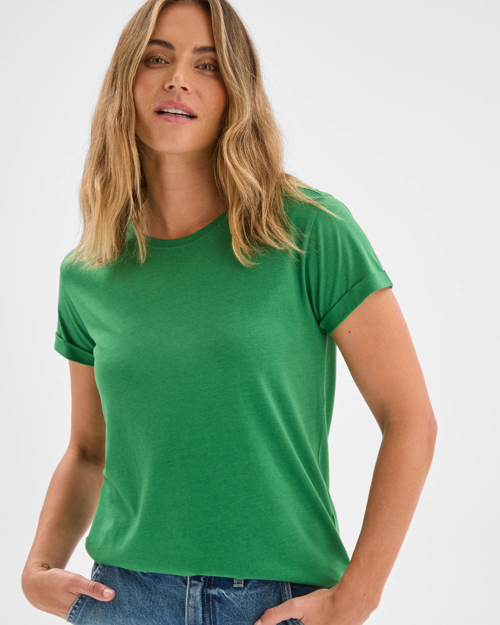 1 Target Woman Relaxed Fit Crew Neck T-Shirt PINE GREEN, 1 of 6