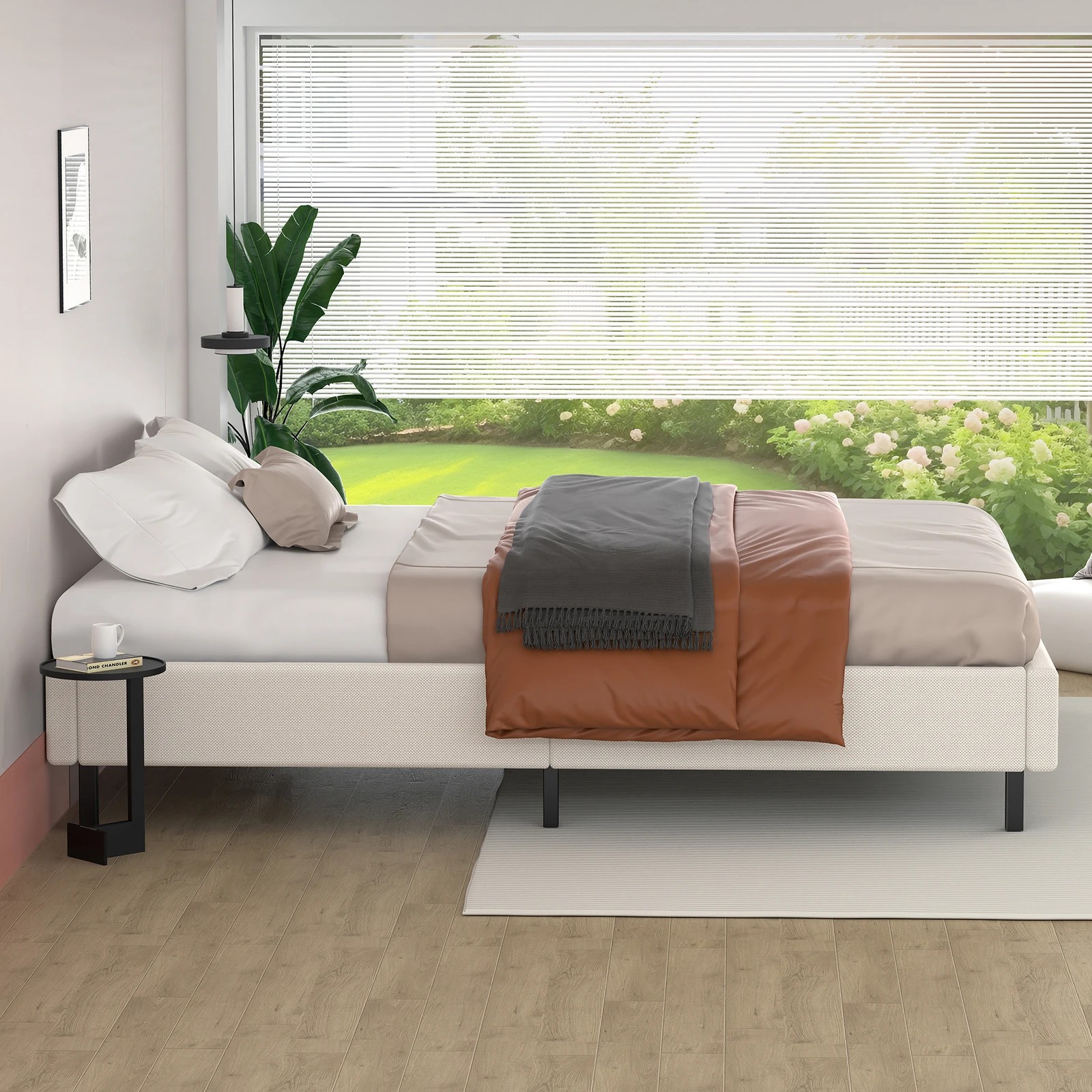 5 Alfordson Bed Frame Queen Size Mattress Base Foundation Beige Fabric Basel - Beige, 5 of 10