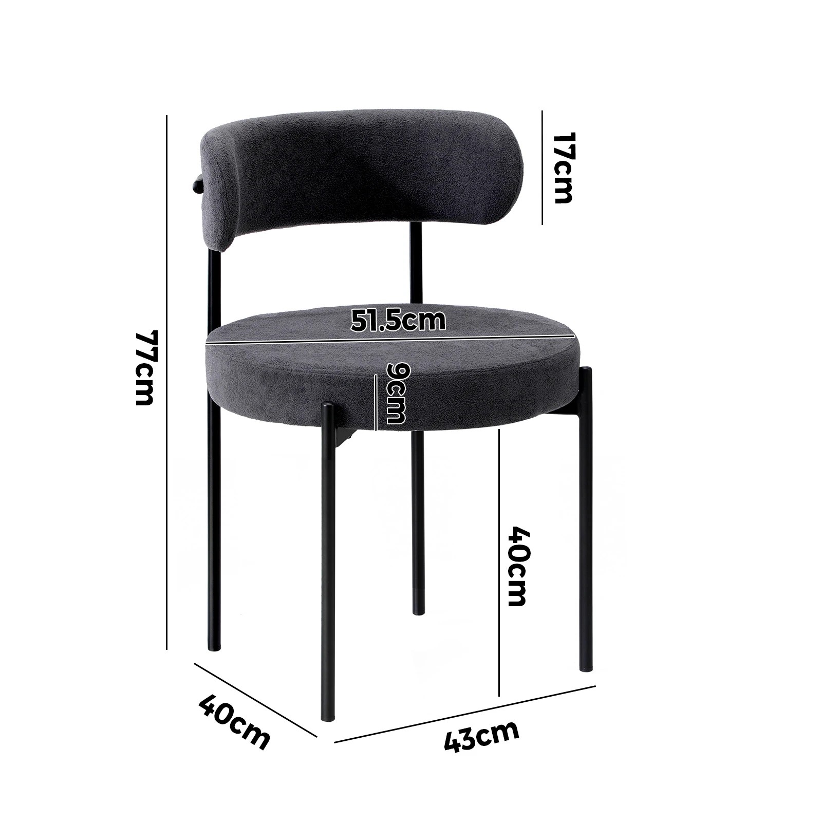 9 Oikiture 4x Dining Chair Round Boucle Kitchen Lounge Seats Backrest Dark - Grey, 9 of 9