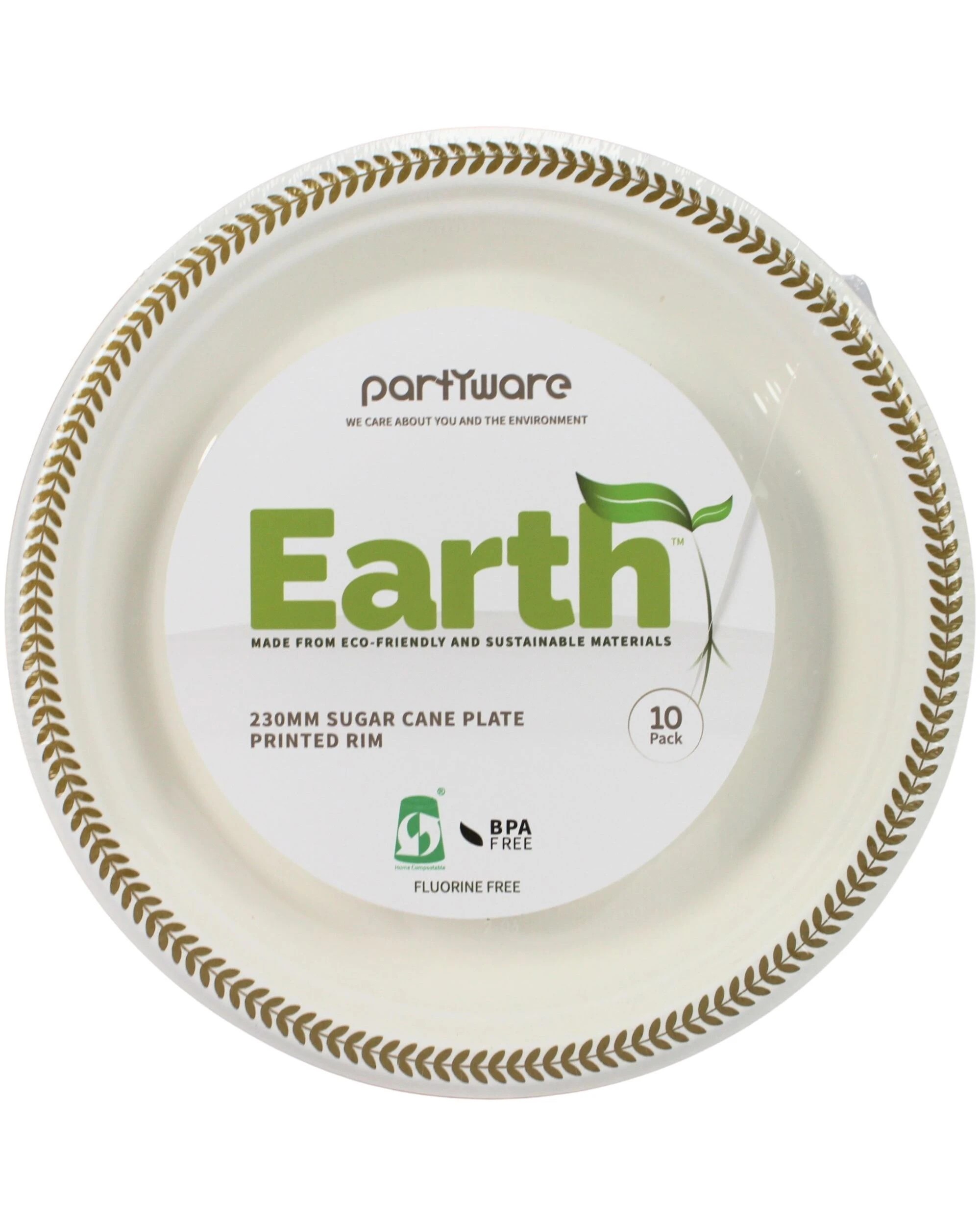 2 Partyware White & Gold Leaf Sugar Cane Large Plates Pack of 10 - Gold, 2 of 3