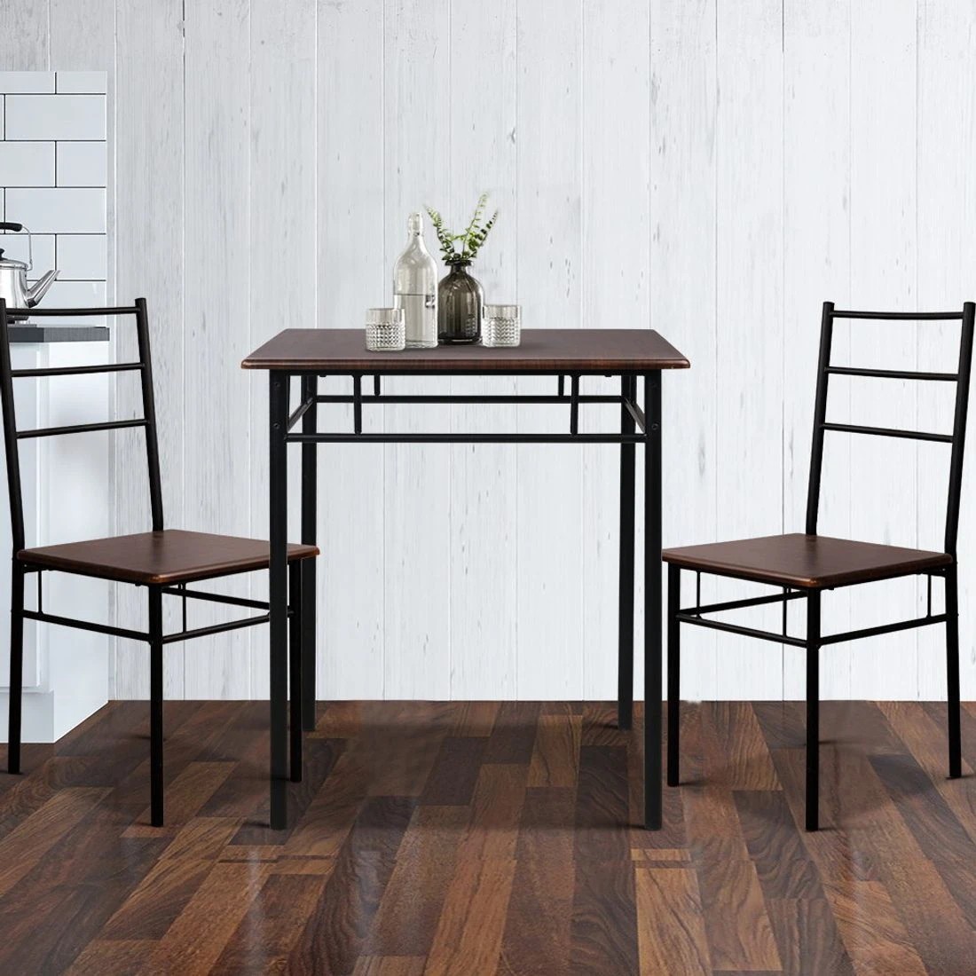 3 Artiss Dining Table And Chairs Set fo 3 Walnut - Multi, 3 of 10