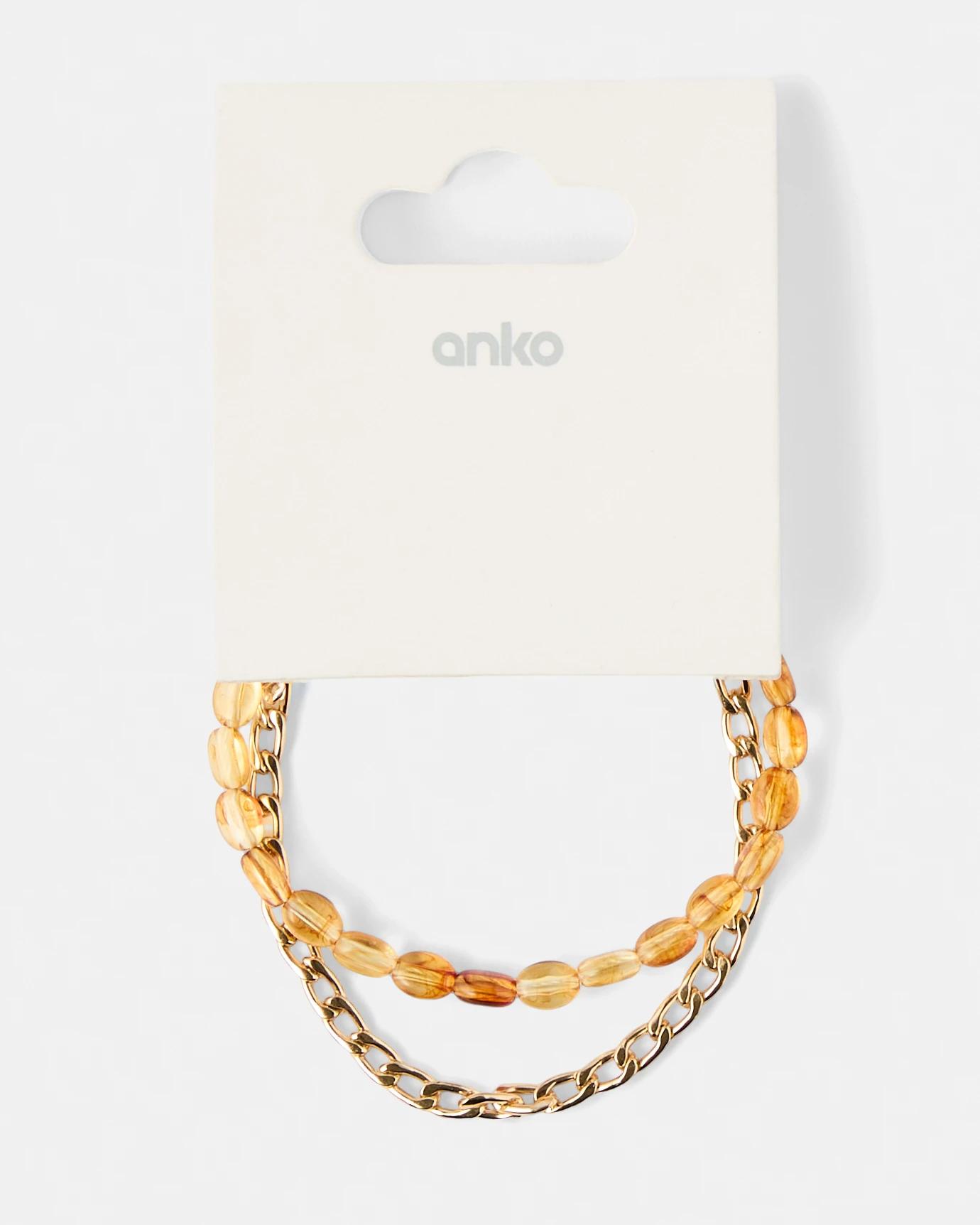 5 2 Pack Bead and Chain Bracelet - Gold Tone Brown, 5 of 5