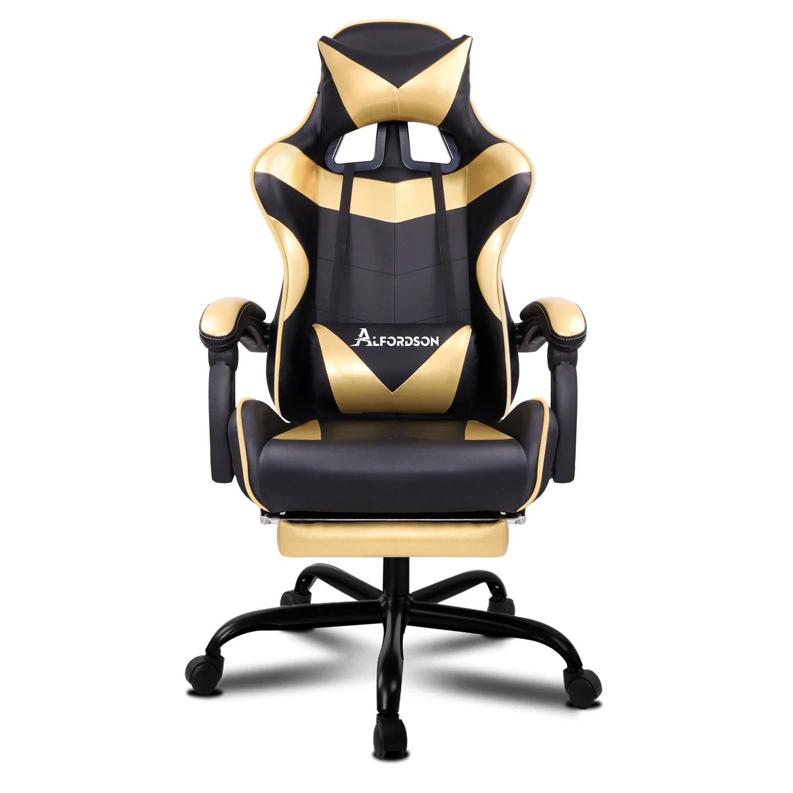 8 Alfordson Gaming Chair Office Executive Racing Footrest Seat PU Leather - Gold, 8 of 10