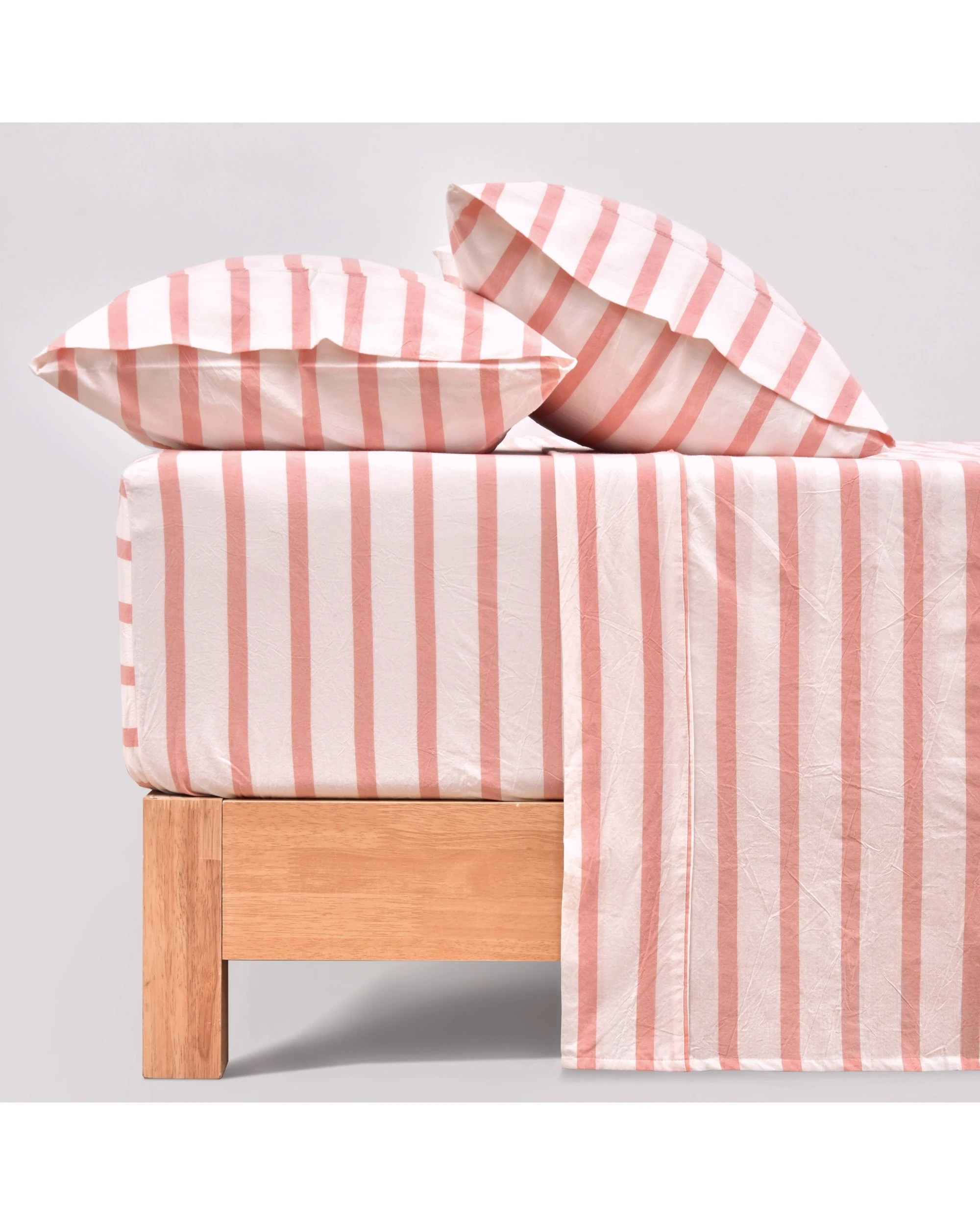 1 Dreamaker Bask Yarn Dyed Washed Cotton Striped Sheet Set - Double Bed - Coral, 1 of 7