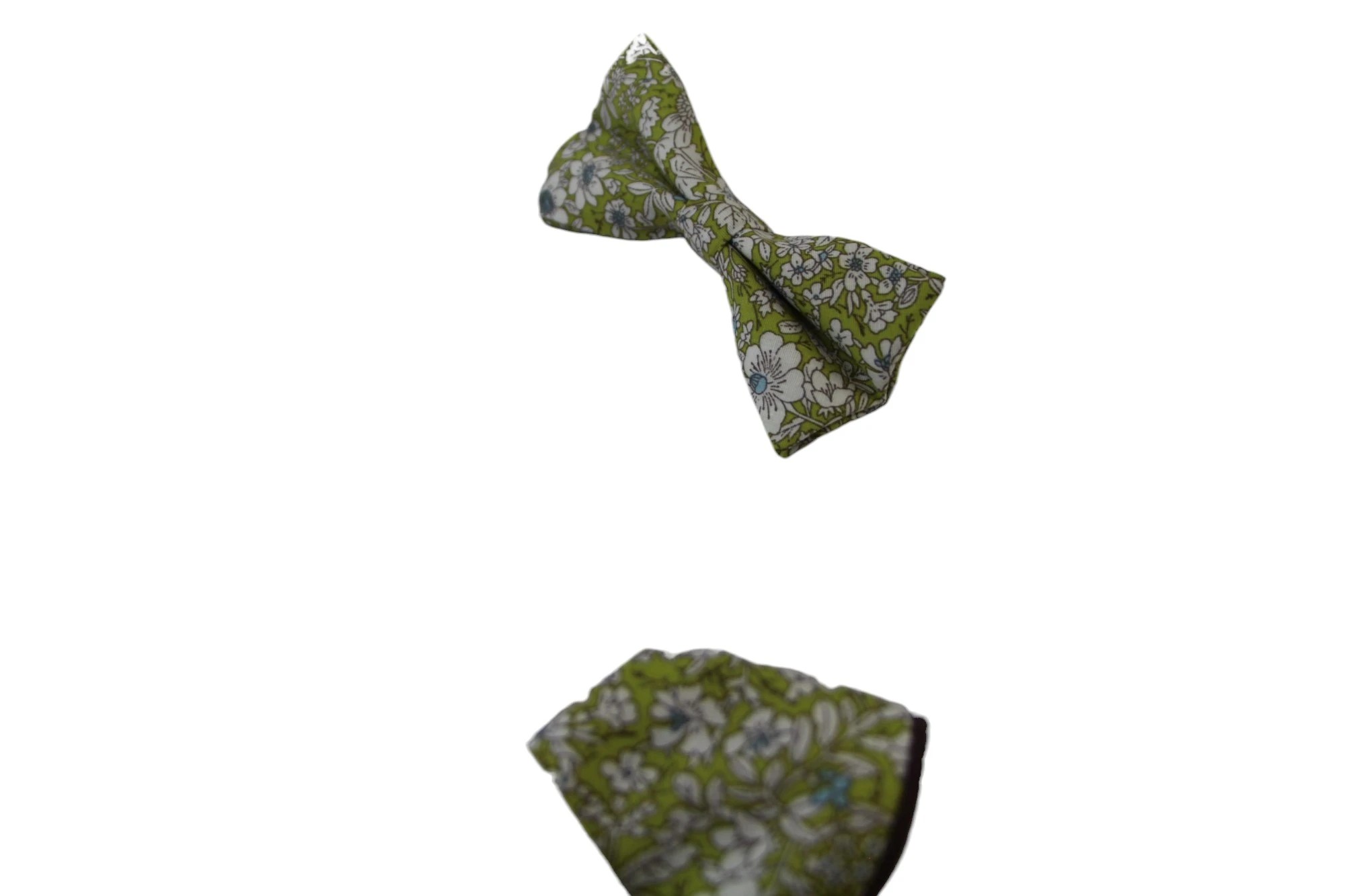 5 Zasel Mens Green With White Flowers Cotton Bow Tie & Pocket Square Set - Multi - Multi, 5 of 5