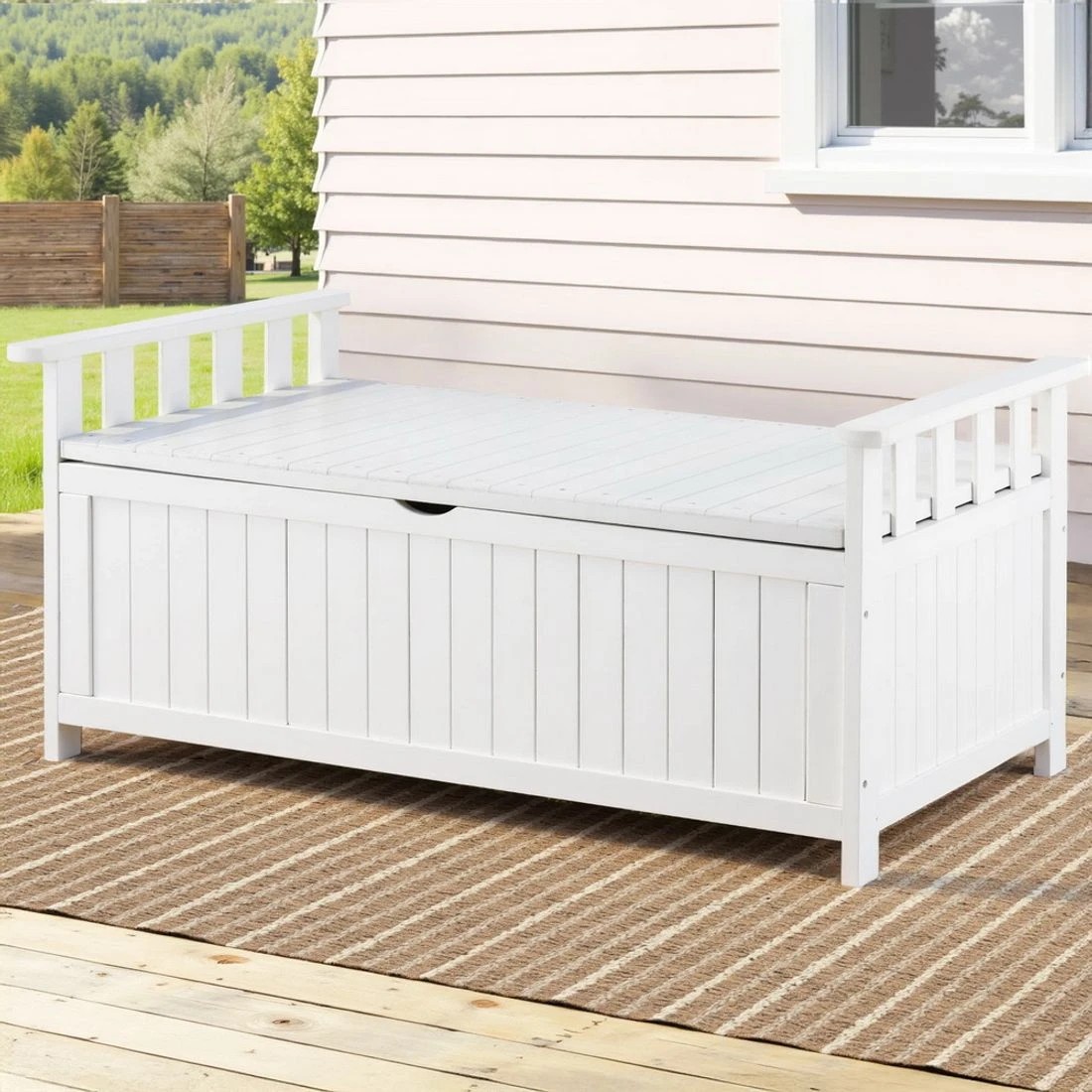 3 Gardeon Outdoor Storage Bench Box Wooden Garden Toy Tool Patio Furniture - White, 3 of 7