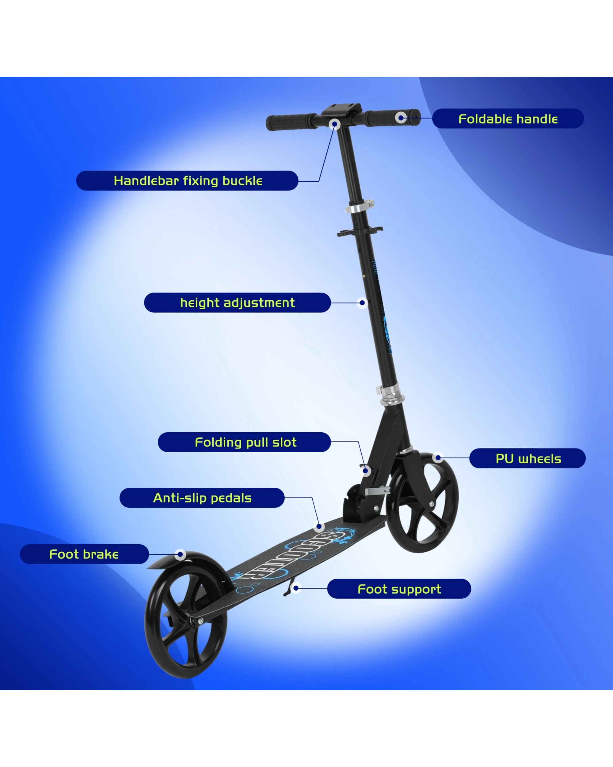 10 Advwin Folding Kids Kick Scooter w/ Big Wheel & Adjustable Height - Blue, 10 of 10