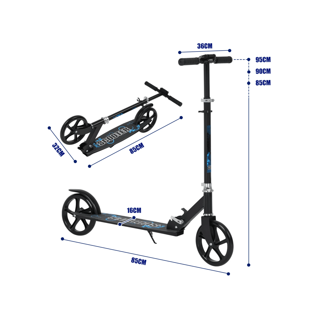 2 Advwin Folding Kids Kick Scooter w/ Big Wheel & Adjustable Height Blue, 2 of 10