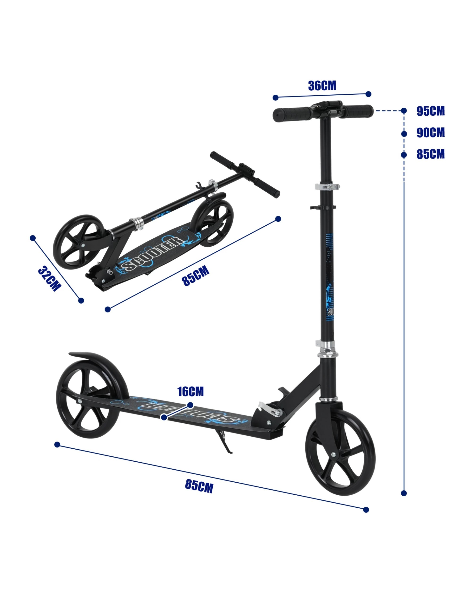 2 Advwin Folding Kids Kick Scooter w/ Big Wheel & Adjustable Height - Blue, 2 of 10