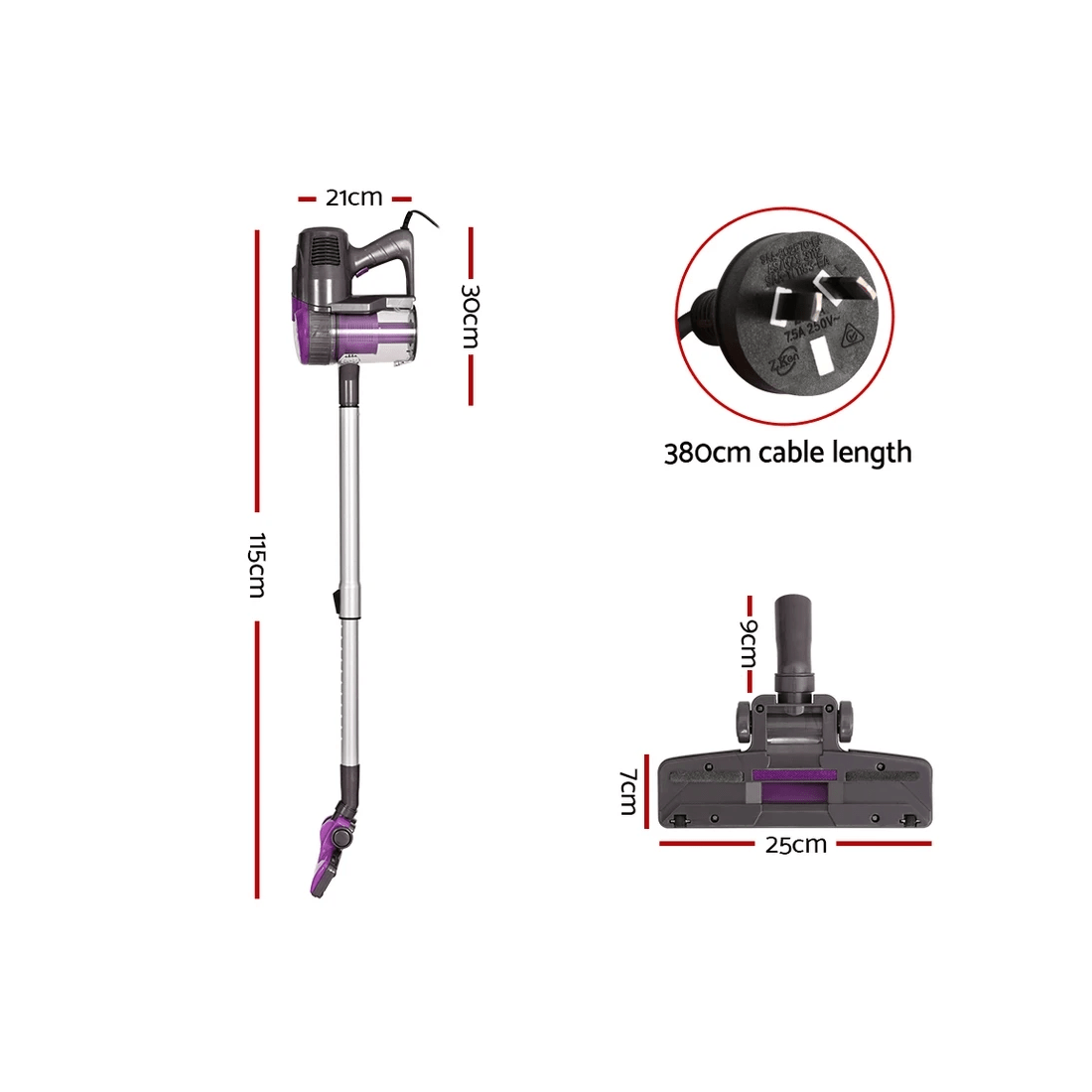 2 Devanti Stick Vacuum Cleaner Bagless Corded 500W - Purple, 2 of 6