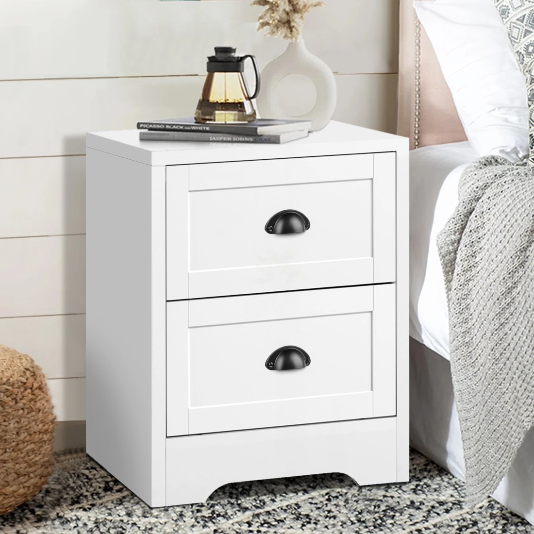 8 Alfordson Bedside Table Hamptons Nightstand Storage Side End Cabinet - White, 8 of 10