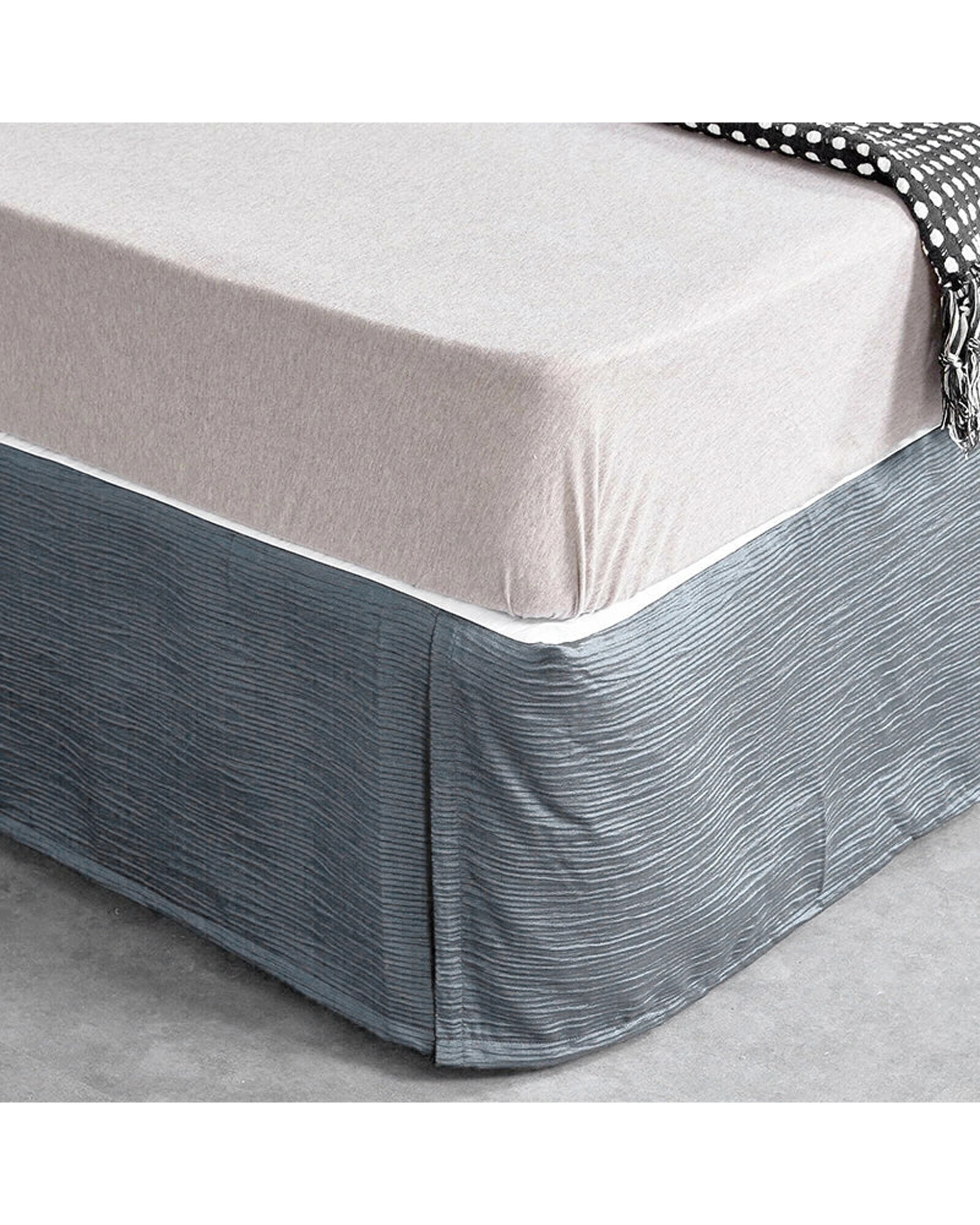 1 Cotton More Bed Skirt Valance Corrugated Seersucker Pattern - Queen Bed - Blue, 1 of 2