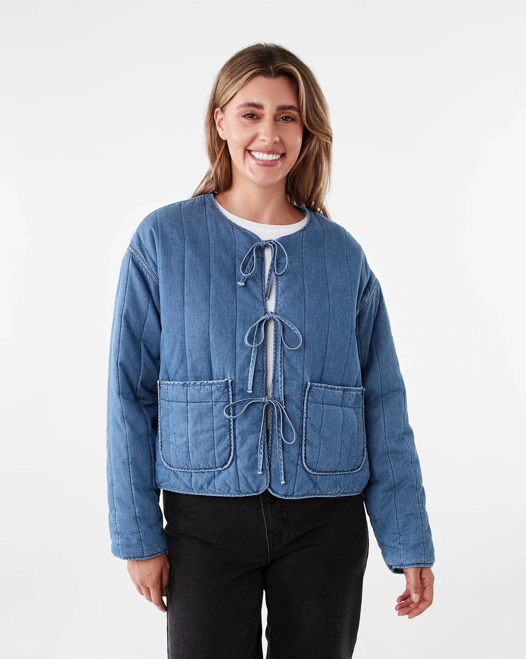 2 Chambray Quilted Tie Shacket Blu M Wsh, 2 of 7