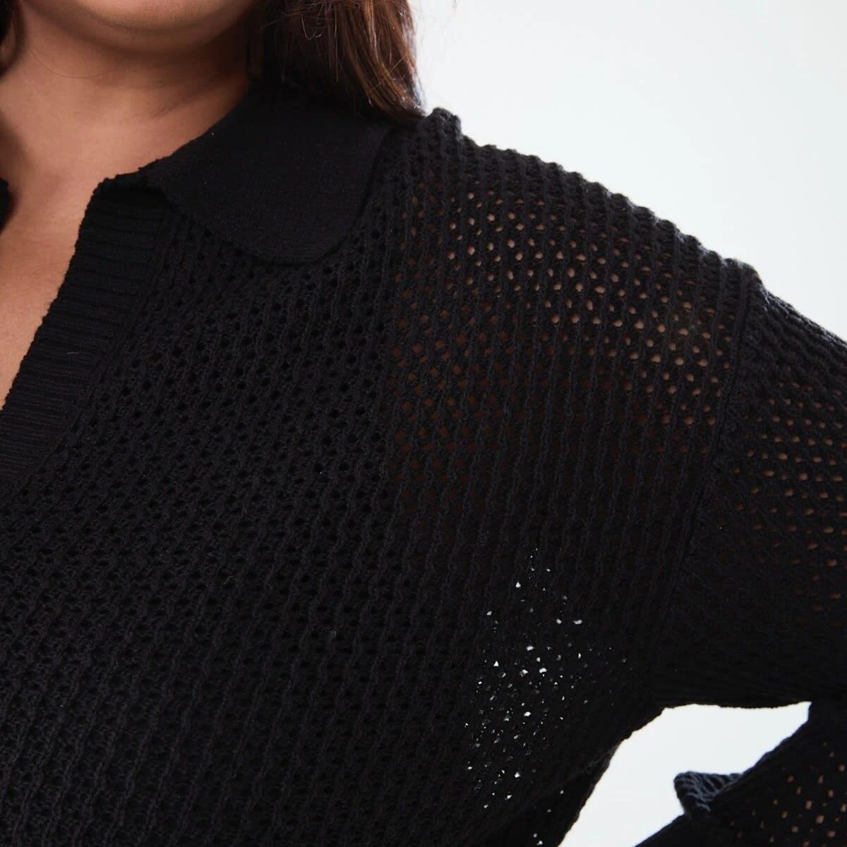 5 Curve Crochet Knit Polo Jumper BLACK, 5 of 5