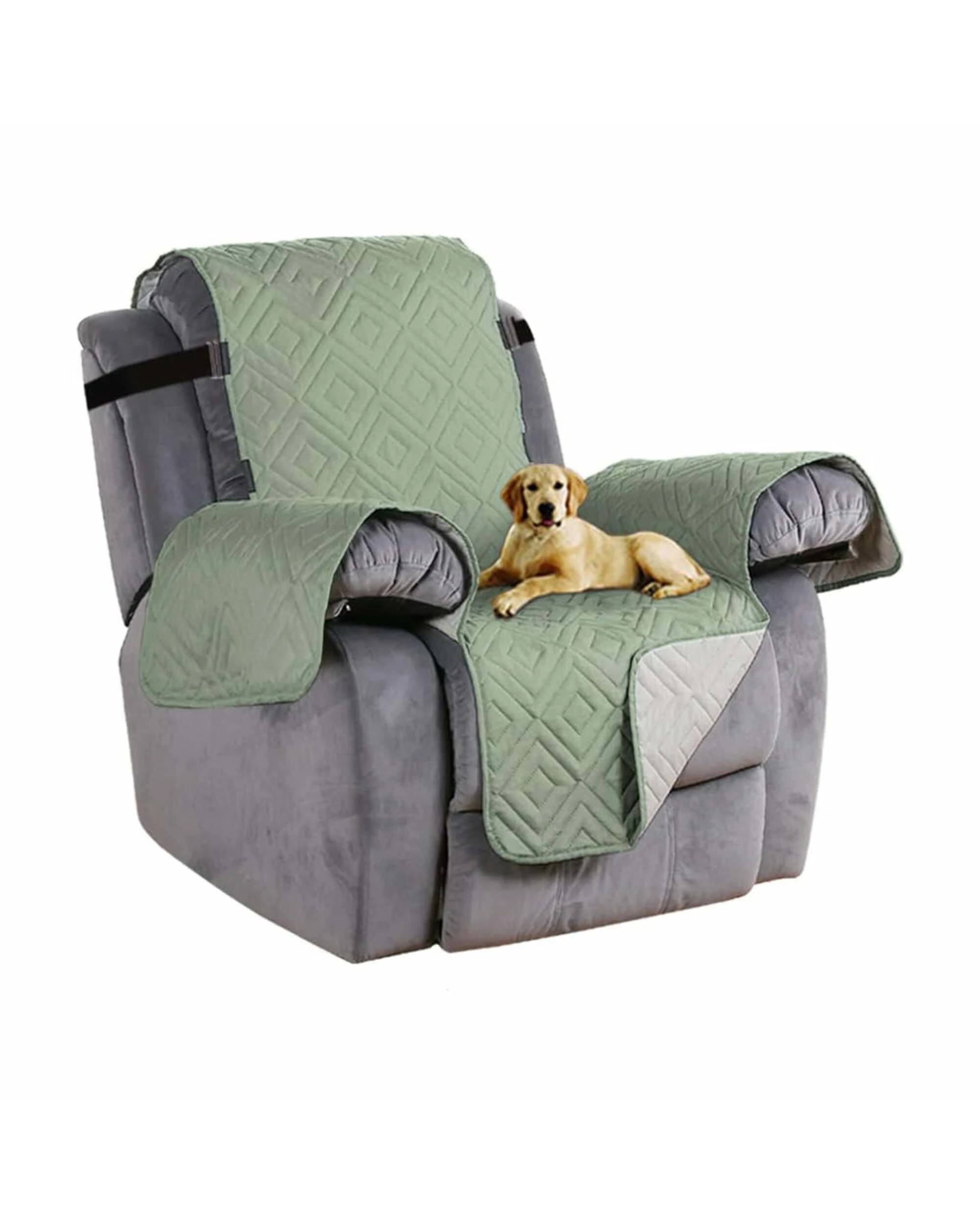 1 Smarcute 1 Seater Quilted Pet Friendly Recliner Chair Cover with Straps - Green, 1 of 5