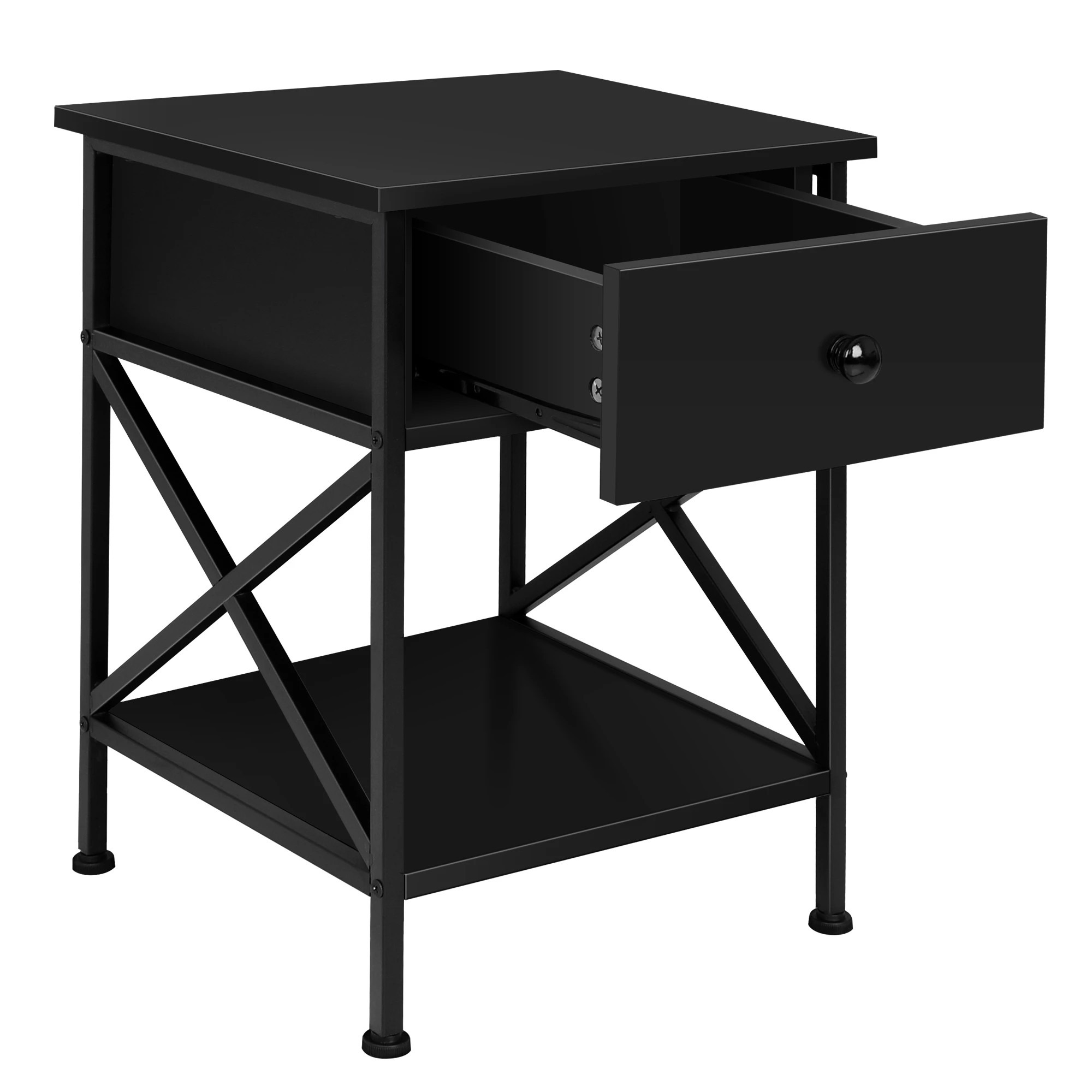 2 Alfordson Bedside Table Retro Wooden Nightstand Vintage Storage Side Cabinet - Black, 2 of 10