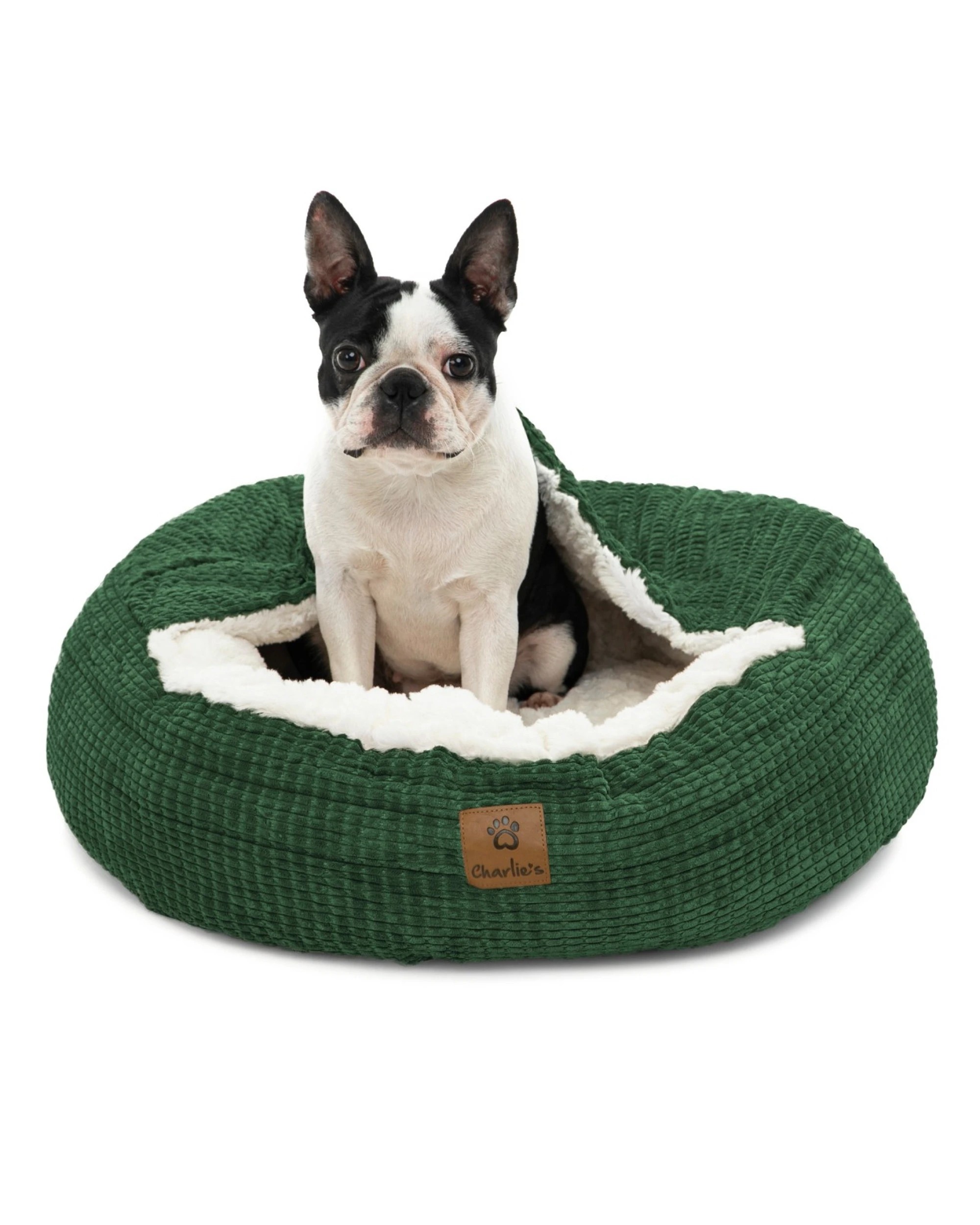 1 Charlie's Snookie Hooded Calming Dog Bed Medium - Eden Green, 1 of 10
