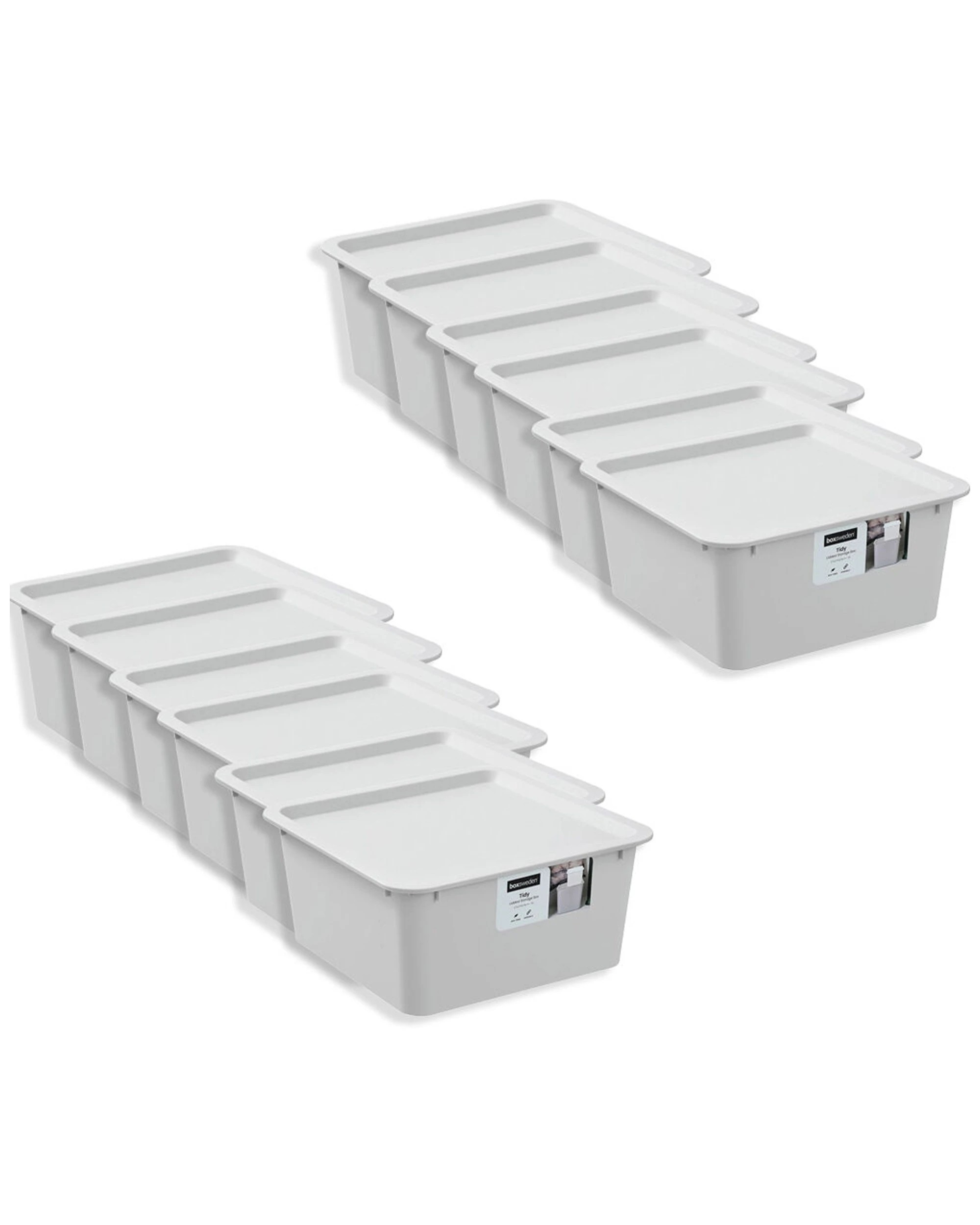 1 Boxsweden 12PK Stackable Square Tidy Storage Box With Lid 27cm 6L - Assorted, 1 of 9