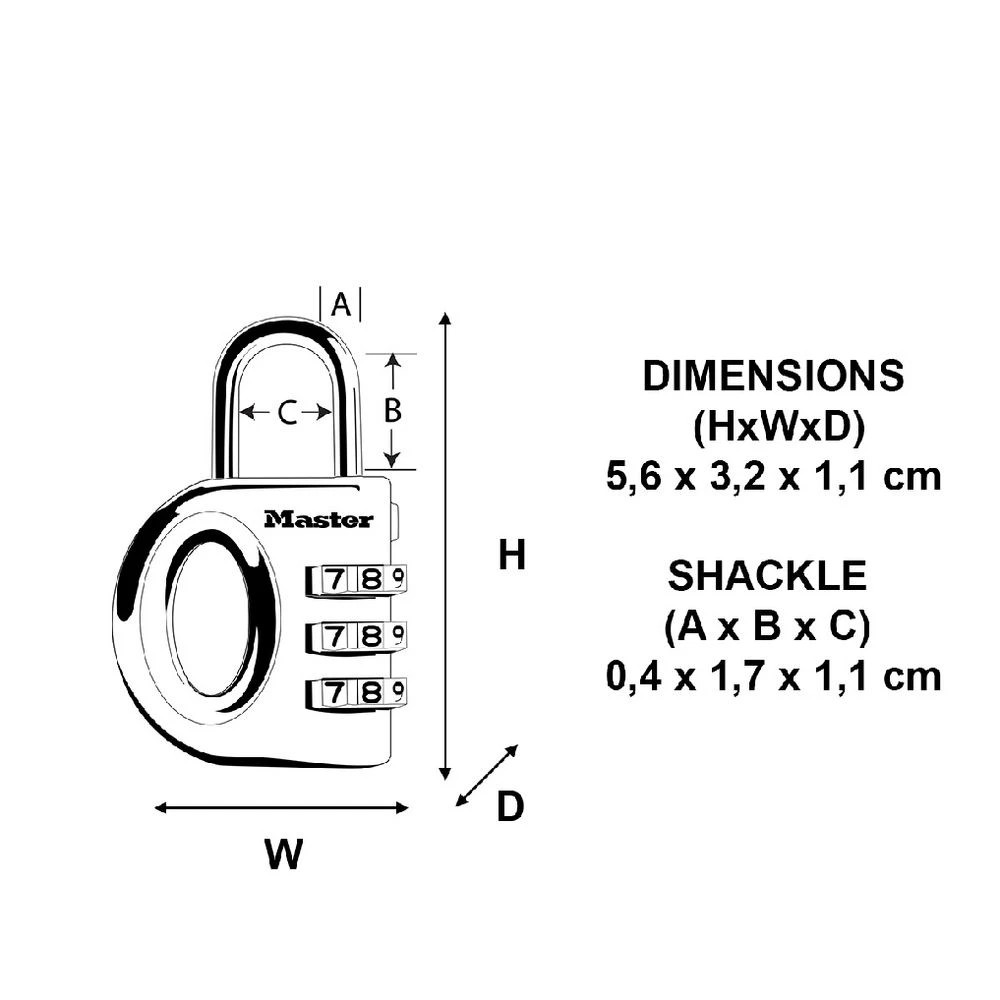 3 Masterlock Luggage Combination Padlock 32mm, 3 of 6