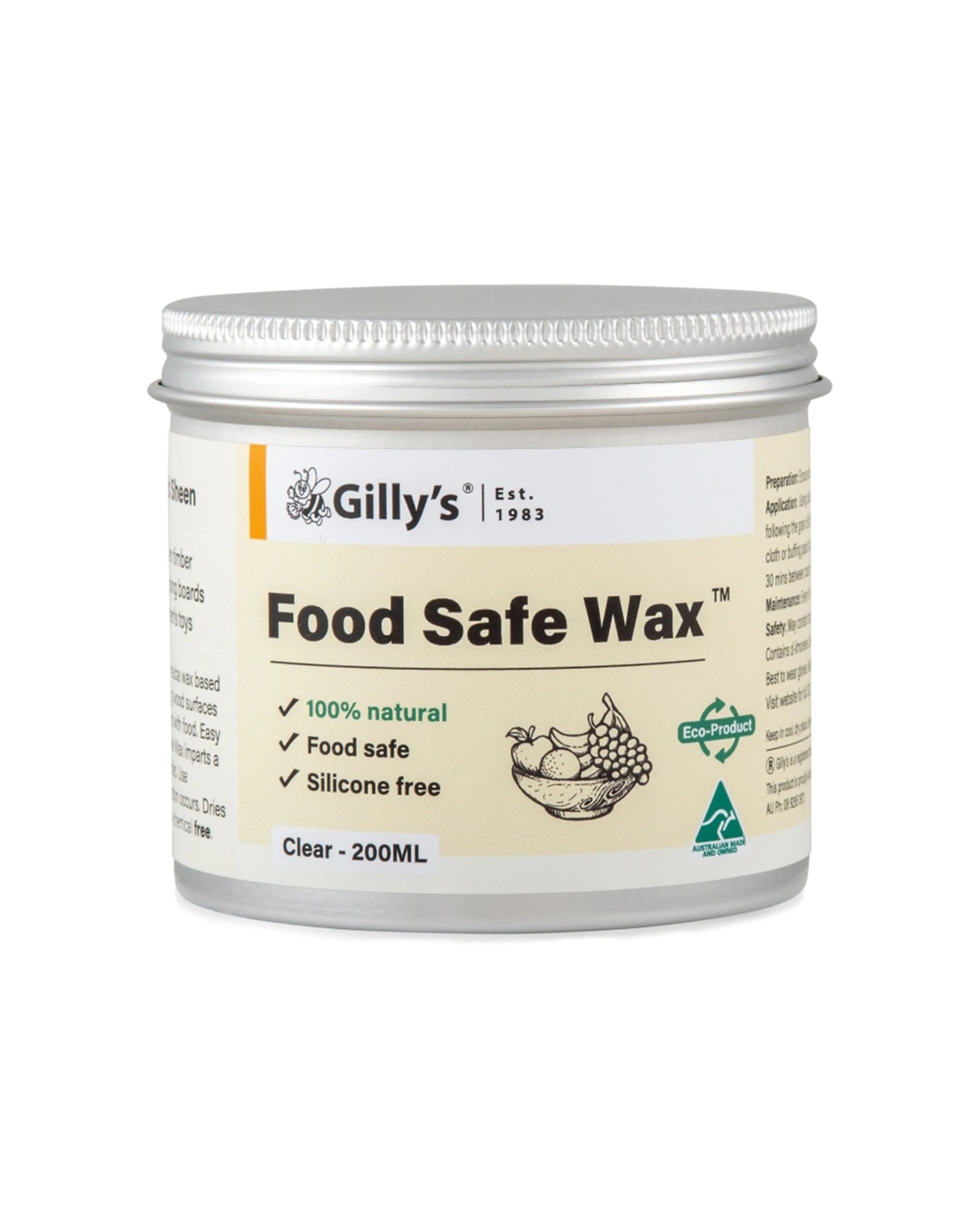 1 Gillys Food Safe Wax For Kitchen Timber Chopping Boards & Wooden Toys 200mL - Clear, 1 of 1
