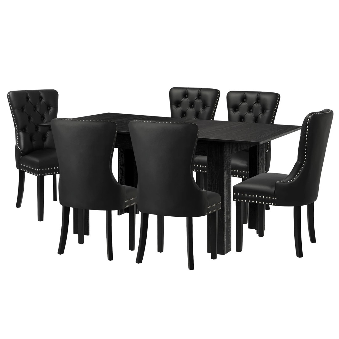 1 Oikiture 160cm Extendable Dining Table With 6pcs Pu Leather Dining Chairs
 - Black, 1 of 10