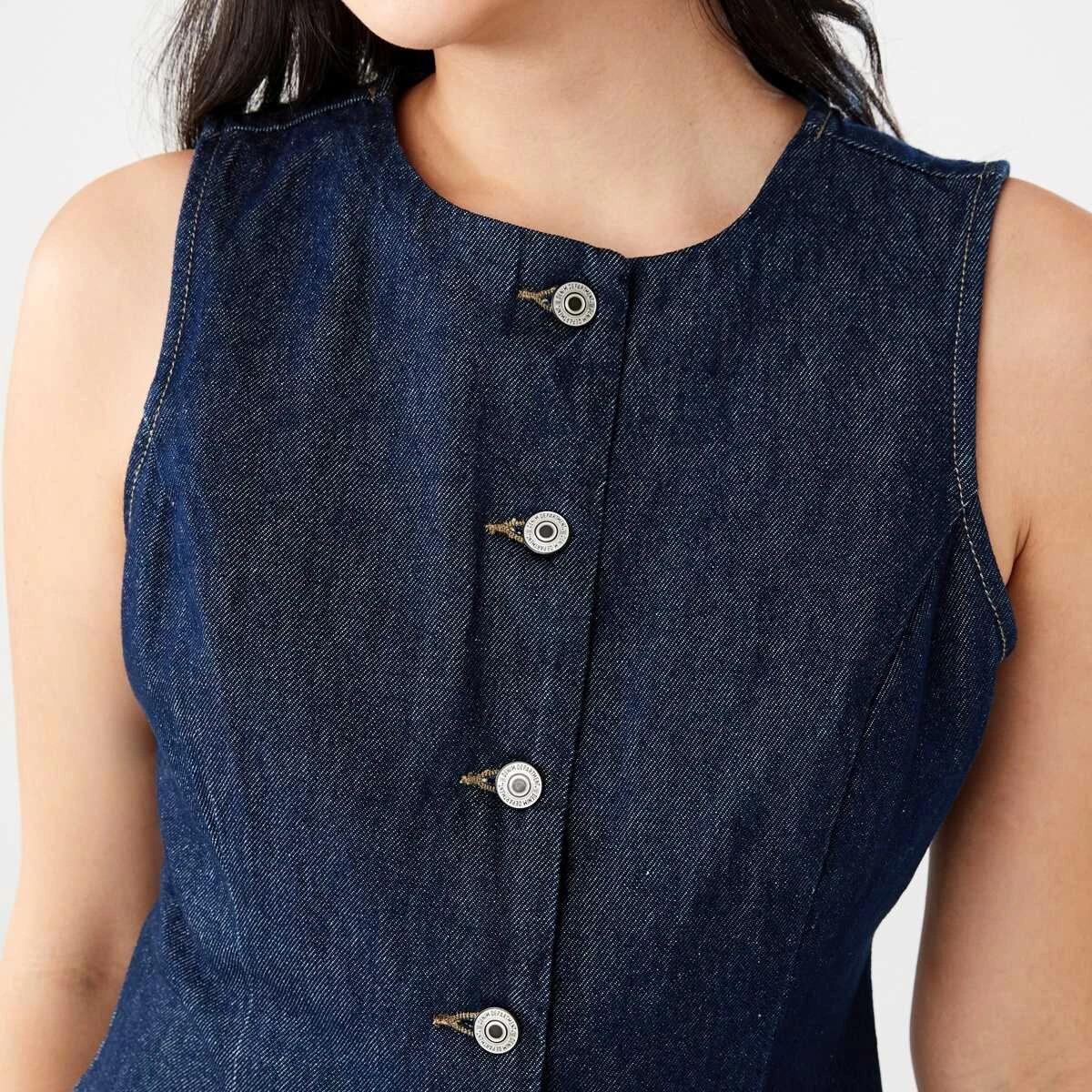 6 Sleeveless Longline Denim Vest INDIGO WASH, 6 of 8